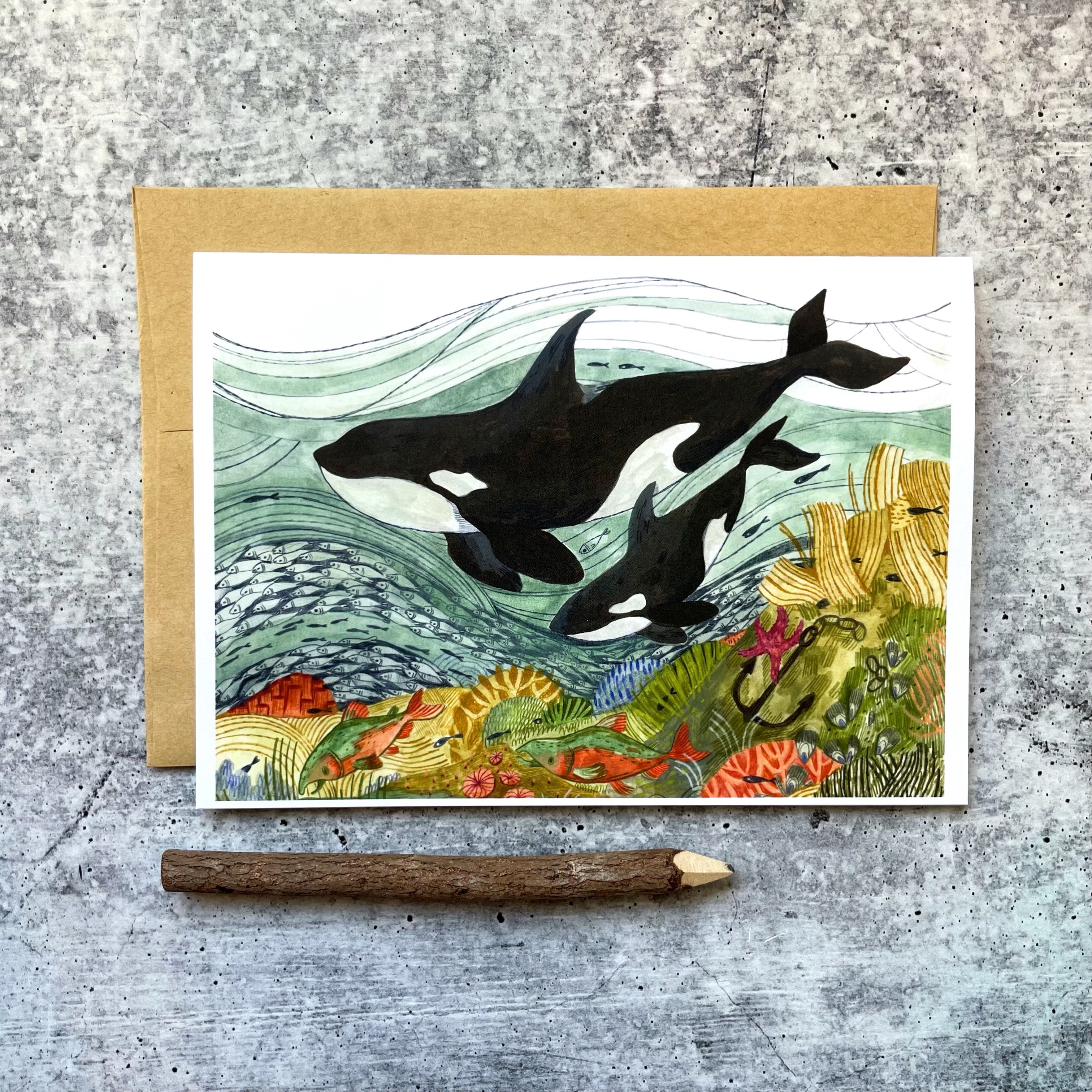 Ocean Orcas Greeting Cards - Whales Themed Blank Note Cards for Birthdays, Thank You & Special Occasions - Perfect for Marine Life Lovers & Ocean Conservation Gifts