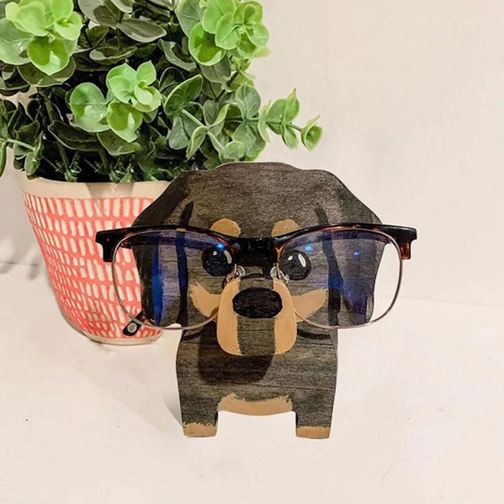 Creative Dachshund Glasses Holder - Handmade Owl Eyeglass Stand for Desk, Cute Animal Glasses Organizer for Home & Office - Perfect Gift for Glasses Wearers (Use on Nightstand, Dresser, or Workspace)