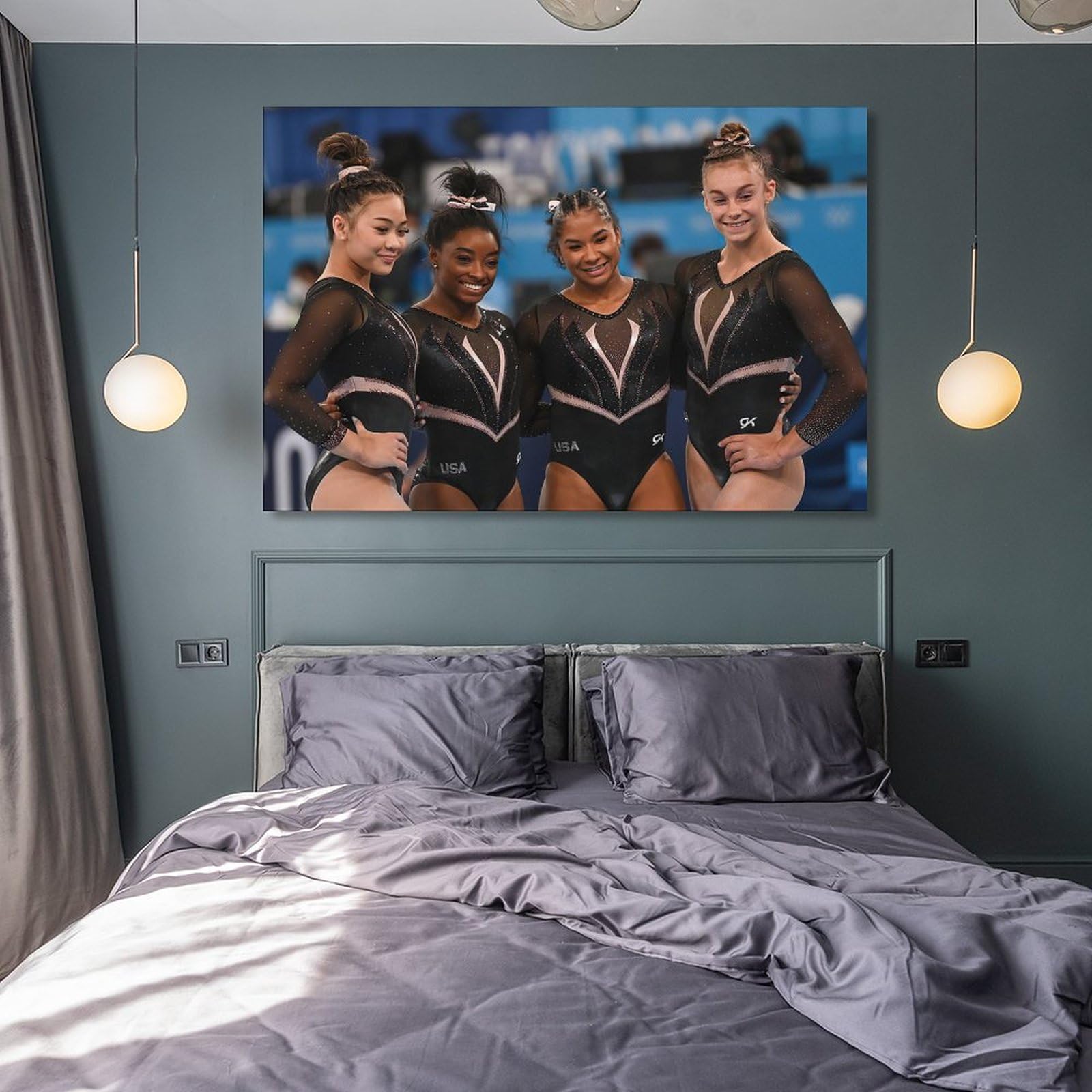 Simone Biles & US Women's Gymnastics Team Canvas Poster - Jordan Chiles, Sunisa Lee, Grace McCallum - 24x36 Inch (60x90cm) Wall Art for Home Decor, Bedroom, Gym & Office - Perfect Gift for Gymnastics Fans