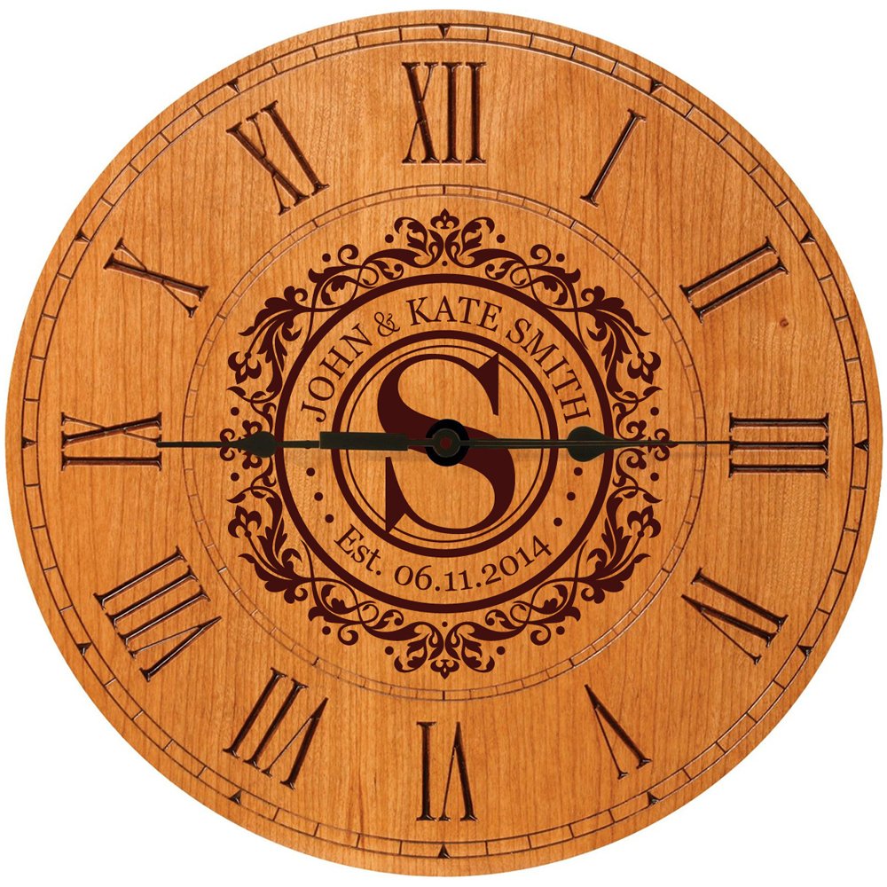 Personalized Monogram Initial Clock - LifeSong Milestones Wedding, Anniversary & Housewarming Gift (Cherry Wood) - Perfect for Couples, Newlyweds & Home Decor