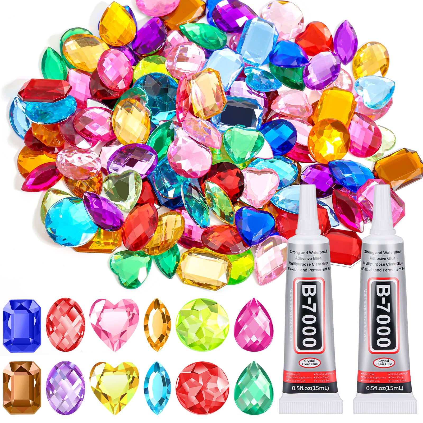 anezus 120PCS Craft Jumbo Jewels - Large Flat Back Rhinestones with 2 Pack B7000 Jewelry Glue - Fake Gemstones for DIY Clothing, Pirate Costumes, Fabric Decorations, Wedding Invitations & Nail Art