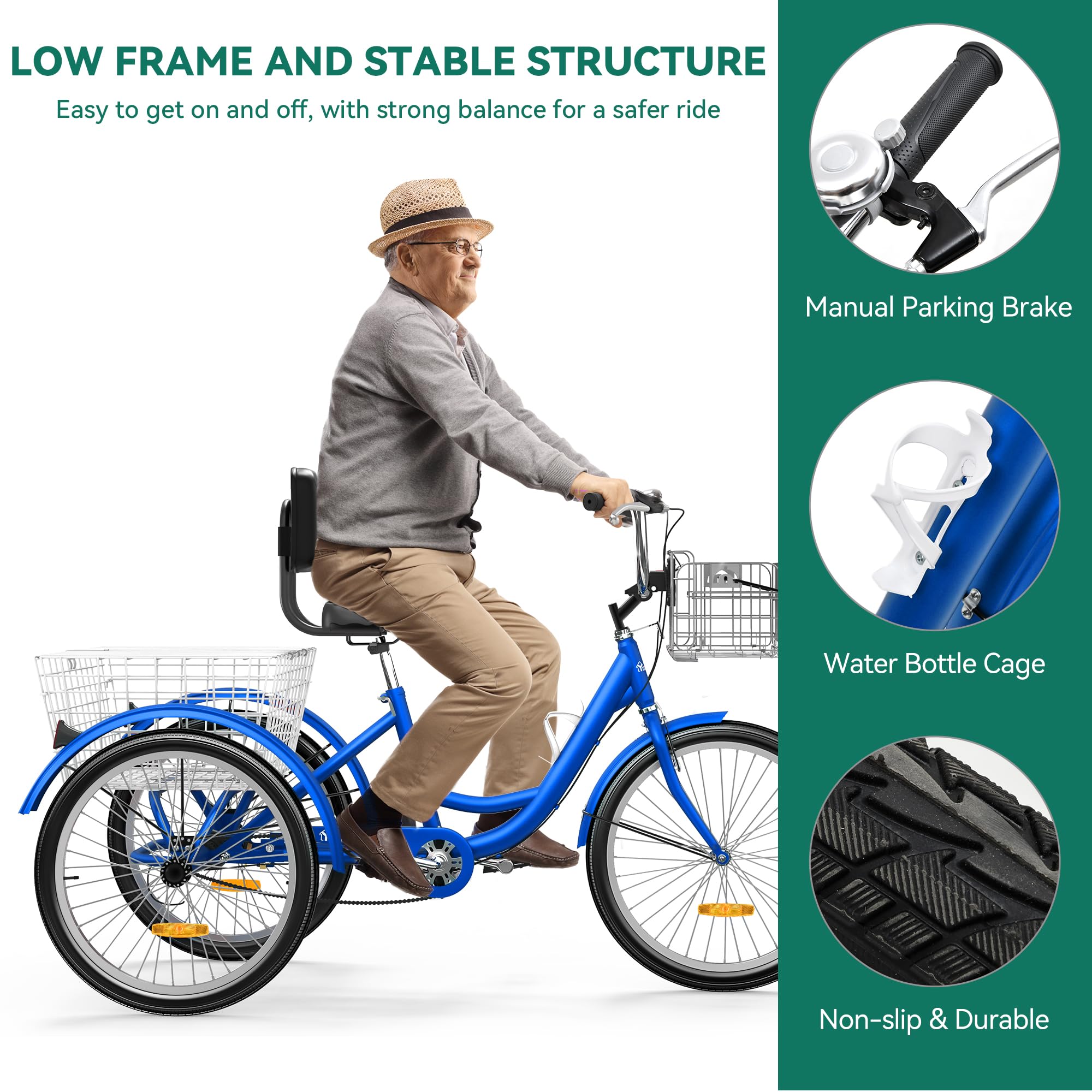 **YITAHOME Adult Tricycle - 24 & 26 Inch 3 Wheel Bikes, 1 Speed Trike for Seniors, Women & Men - Removable Baskets - Perfect for Shopping, Picnics & Outdoor Sports**