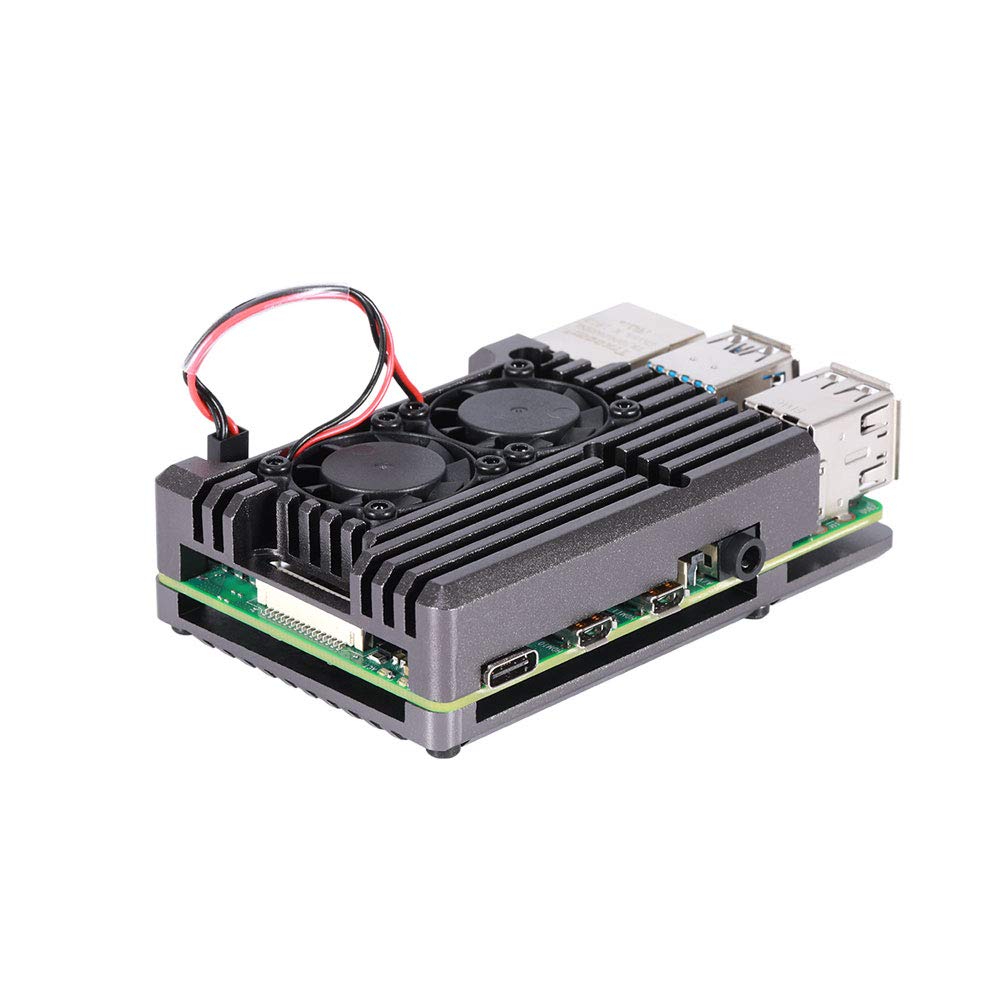 Premium Aluminum Alloy Case with Cooling Heatsink & Dual Fans for Raspberry Pi 4 Model B - Protective Shell with Heat Dissipation (Excludes Pi Board) - Perfect for DIY Projects, Gaming Consoles & IoT Applications