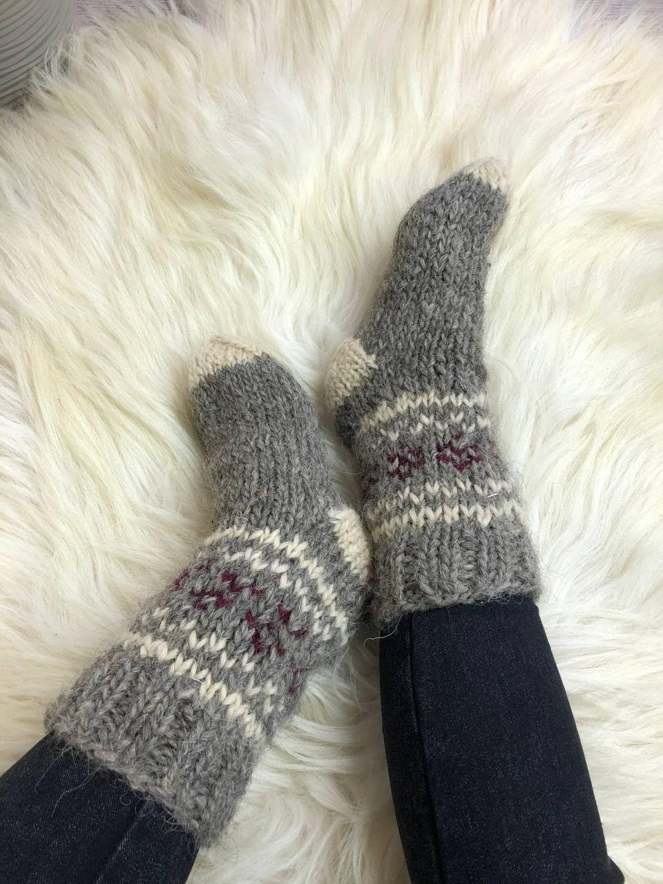 100% Pure Organic Sheep Wool Socks for Men - Handmade Extra Thick Winter Warm Bed Socks - Large Sizes 13-13.5 - Perfect Christmas Gift for Him - Cozy Home, Office & Outdoor Wear
