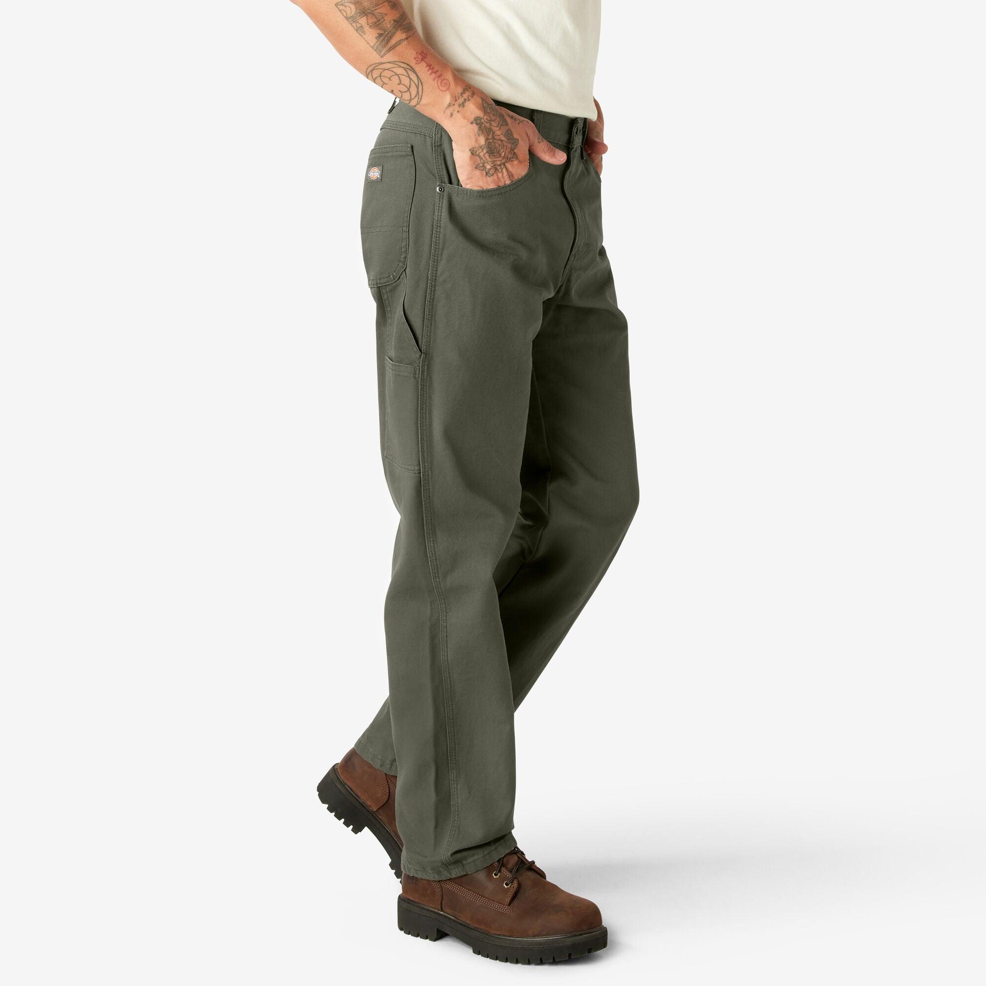 Relaxed Fit Heavyweight Duck Carpenter Pants for Men - Durable Workwear in Rinsed Moss Green - Perfect for Construction, Woodworking & Outdoor Activities