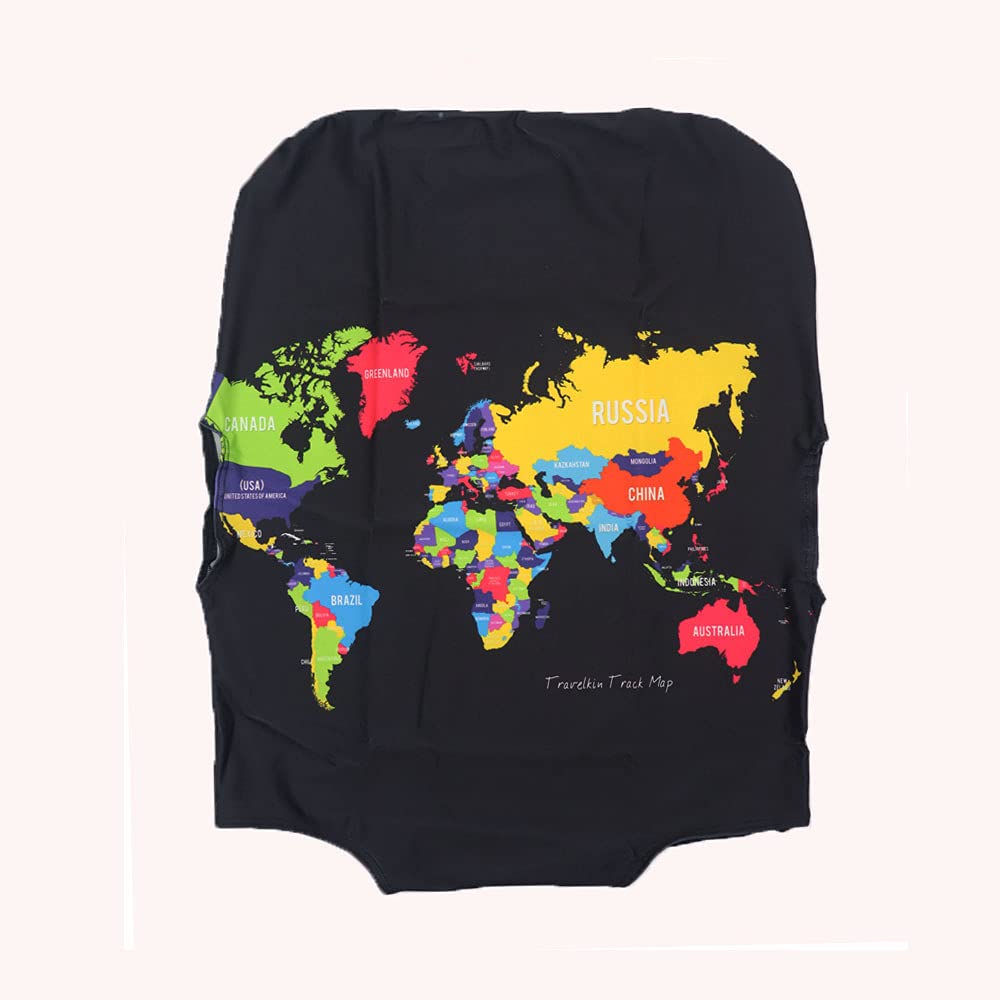 Elastic Travel Luggage Cover - Waterproof Suitcase Protector for 19''-32'' Trunk Cases (World Map Design, Size S) - Perfect for Airplane Travel & Baggage Protection
