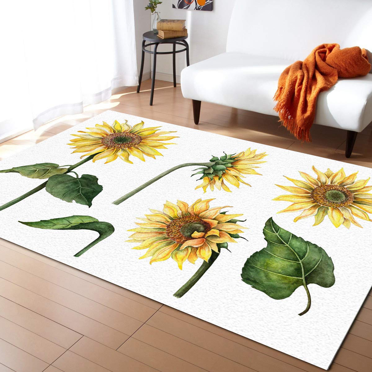 Washable Non-Slip Indoor/Outdoor Accent Rug - 2.6x5ft Sunflower Design Bath Mat for Bathroom, Bedroom, Kitchen & Front Door - Perfect for High-Traffic Areas & Home Decor