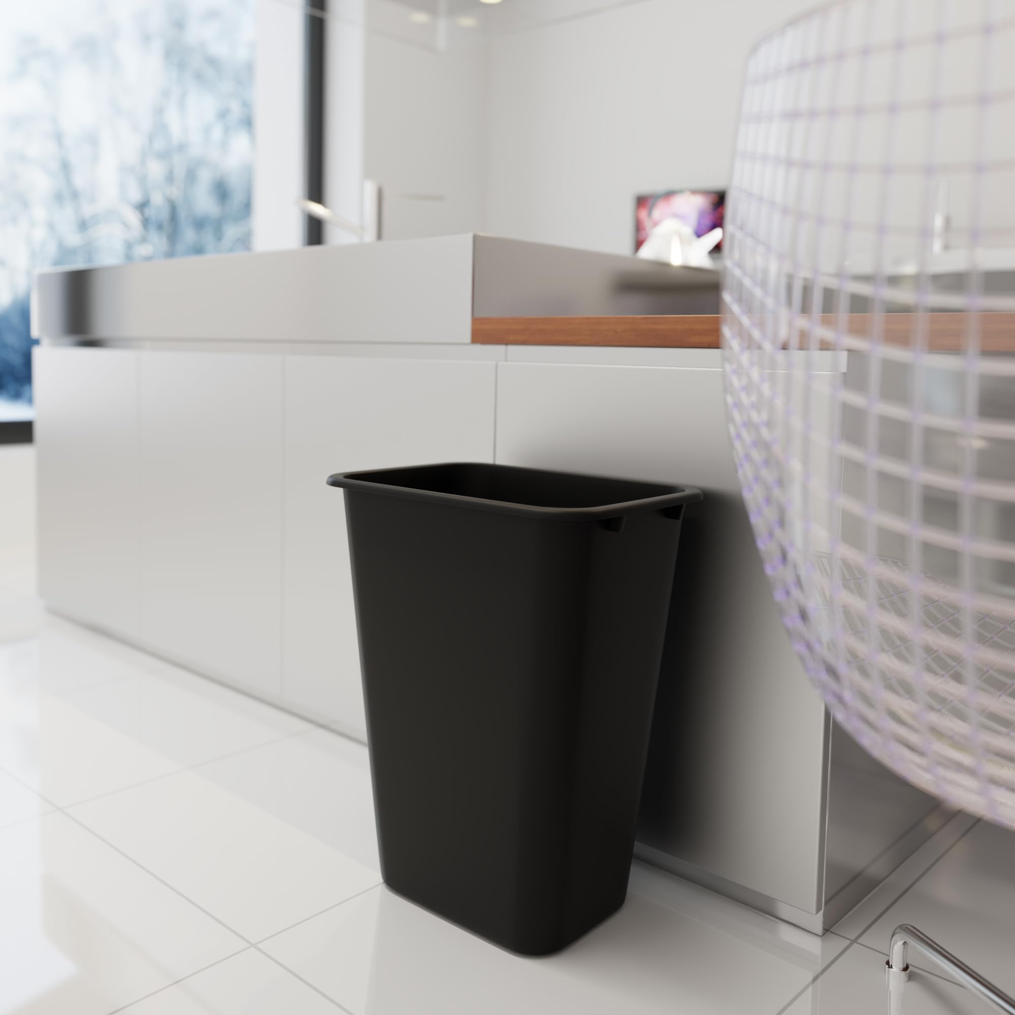 41 Qt. / 10 Gallon Black Rectangular Trash Can with Lid - Heavy Duty Wastebasket for Kitchen, Office, Bathroom & Outdoor Use