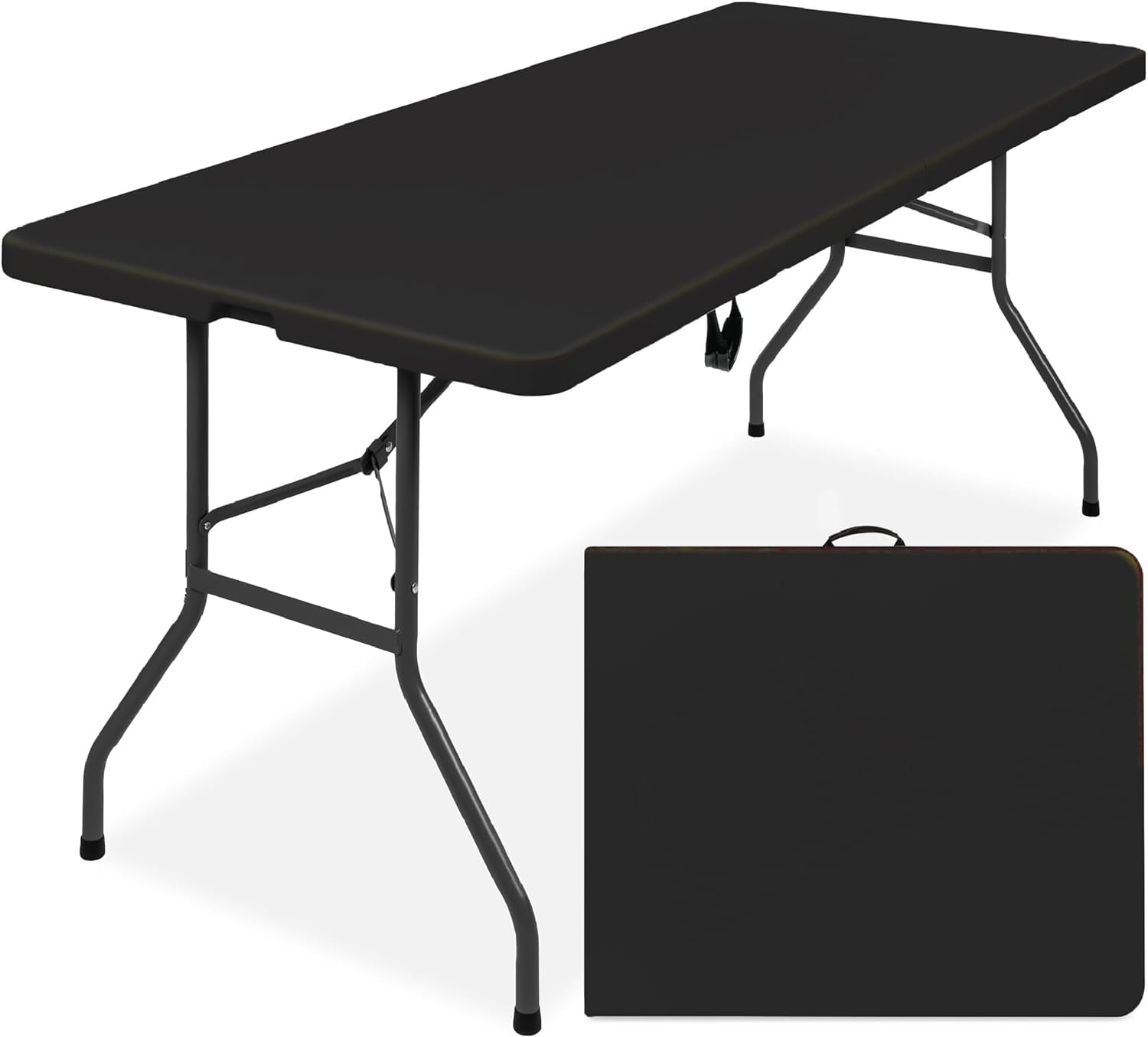 Simpli-Magic 6ft Heavy Duty Folding Table - Portable Plastic Table for Indoor & Outdoor Use with Carrying Handle & Lock - Perfect for Picnics, Parties, Camping, BBQs, Tailgating & Home Events - Black