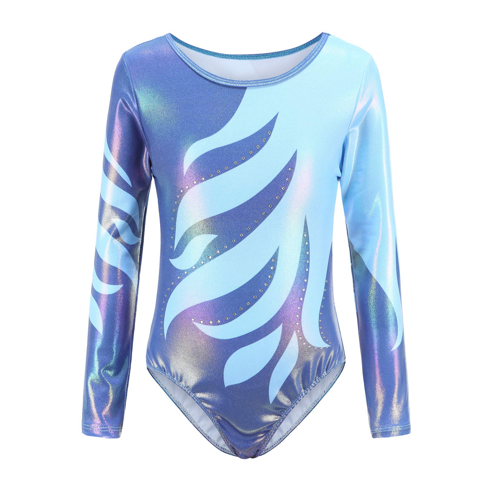 Sparkly Long Sleeve Gymnastics Leotard for Girls with Flame Bead Design - Stretchy Athletic Dance Bodysuit for Ballet, Gymnastics & Performance Costumes