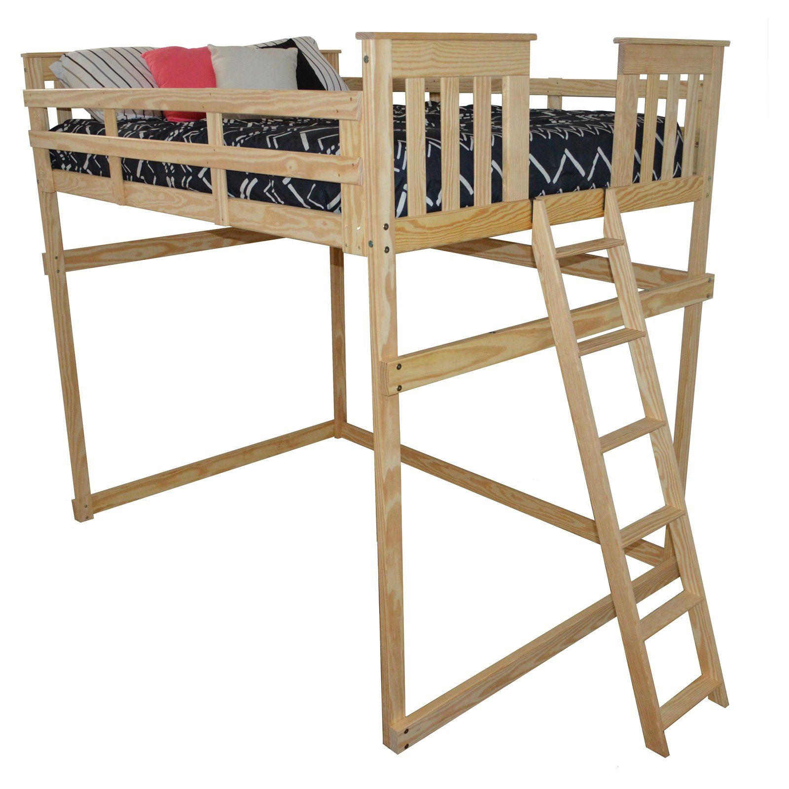 A&L Furniture Mission Style Loft Bed with End Ladder - Space Saving Twin Size Bed for Kids & Teens - Perfect for Small Bedrooms, Dorm Rooms & Studio Apartments
