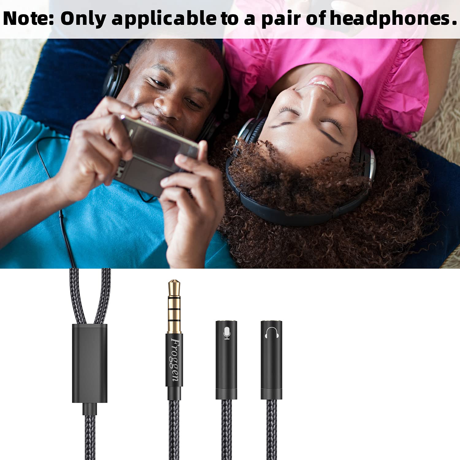 Froggen 3.5mm Headphone Mic Splitter Adapter - Male to Dual Female Audio Y Cable for Gaming Headsets on PS4, Xbox One, PC, Laptop & Smartphone - Perfect for Streaming, Online Gaming & Conference Calls