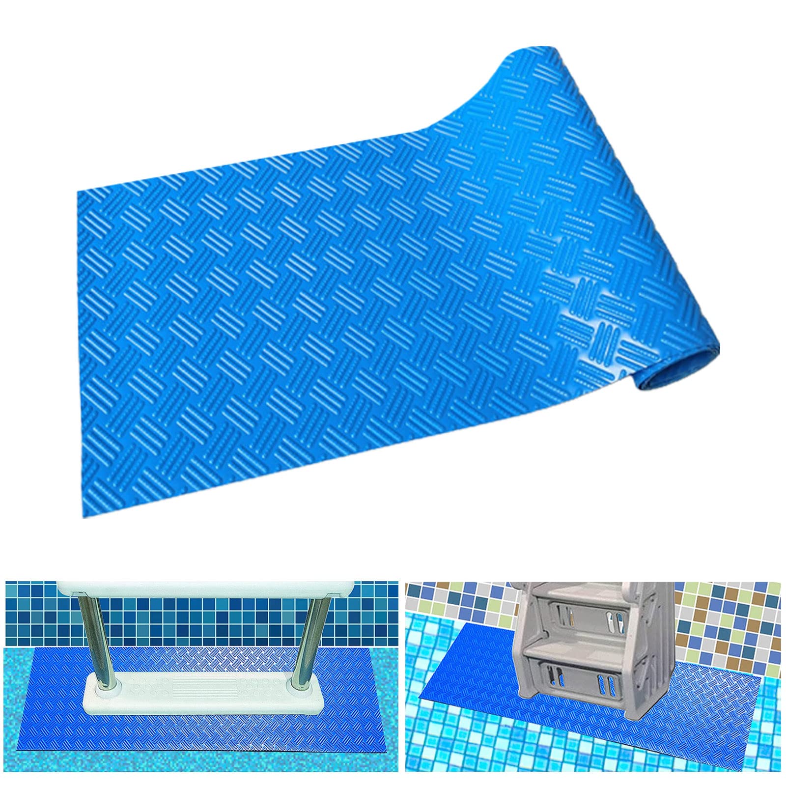 Non-Slip Swimming Pool Ladder Mat - 2 Pack Thickened Blue Step Pads for Pool Liner & Stairs Protection - Heavy Duty Anti-Skid Texture - Ideal for Inground & Above Ground Pools, Hot Tubs, and Backyard Safety