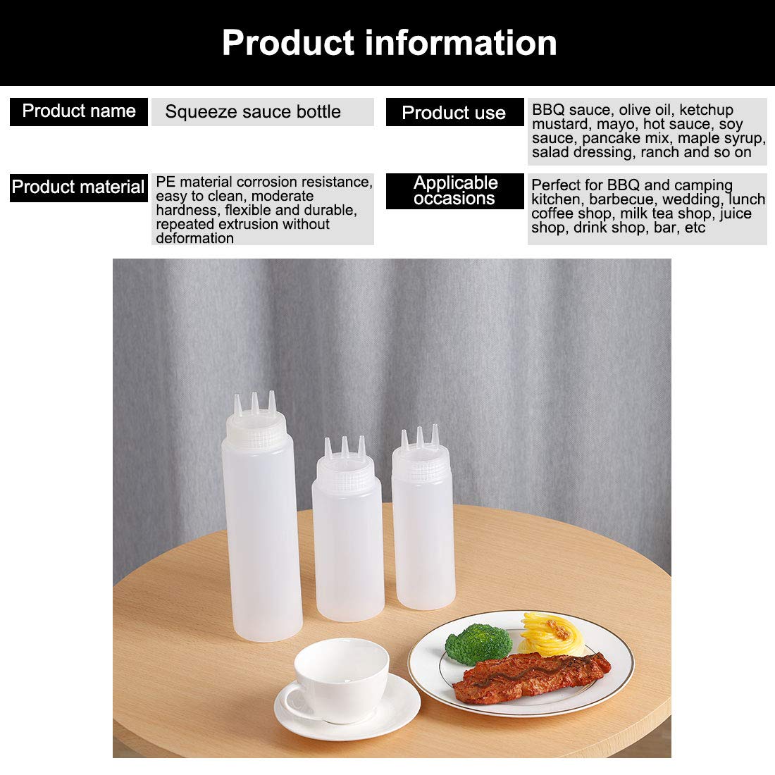 uxcell 23oz Plastic White 3 Hole Squeeze Bottles - Leakproof Condiment Dispenser for Ketchup, Syrup, Dressings, Sauces - Perfect for Kitchen, Restaurant, BBQ & Food Storage