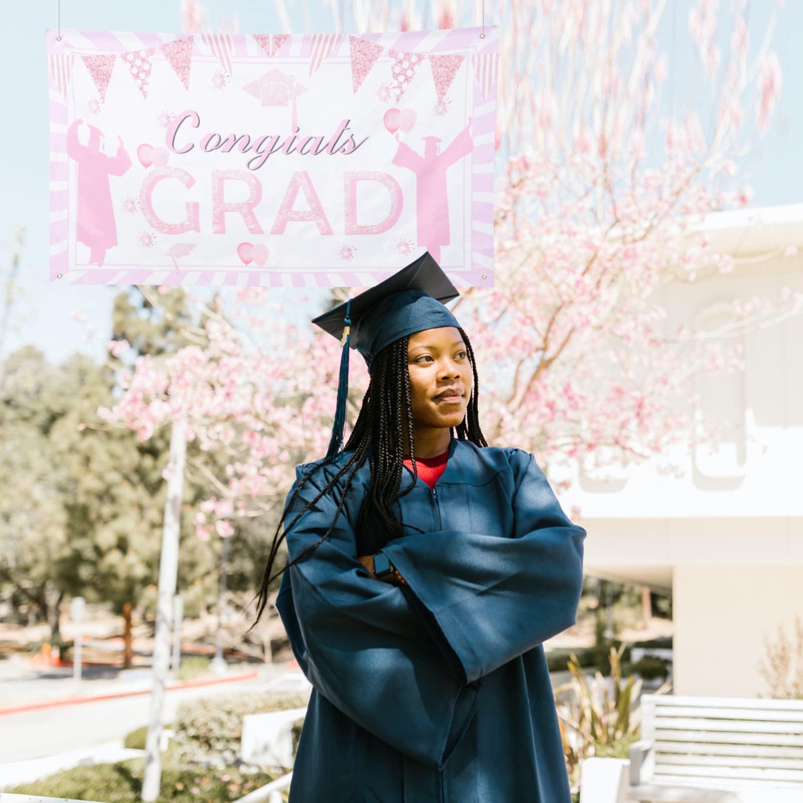 FOMIYES 2022 Graduation Banner - Outdoor Graduation Backdrop Decorations for Front Door, Office & Party - Polyester Graduation Background Cloth for Congratulation Signs & Photo Booths - Perfect for Graduation Season Celebrations