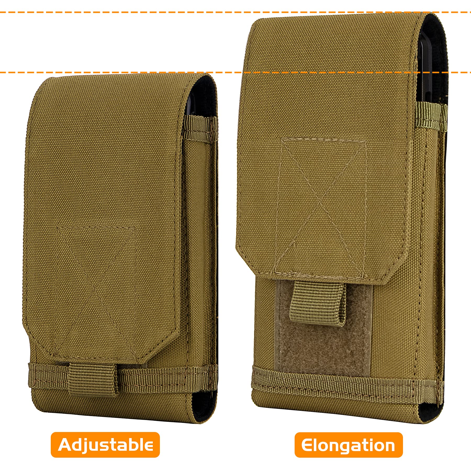 BVYA Tactical MOLLE Phone Holster Pouch - Compatible with iPhone 15 Pro Max/15 Pro/15 Plus/15/14 Pro Max/13 Pro Max/12 Pro Max & 4.7
