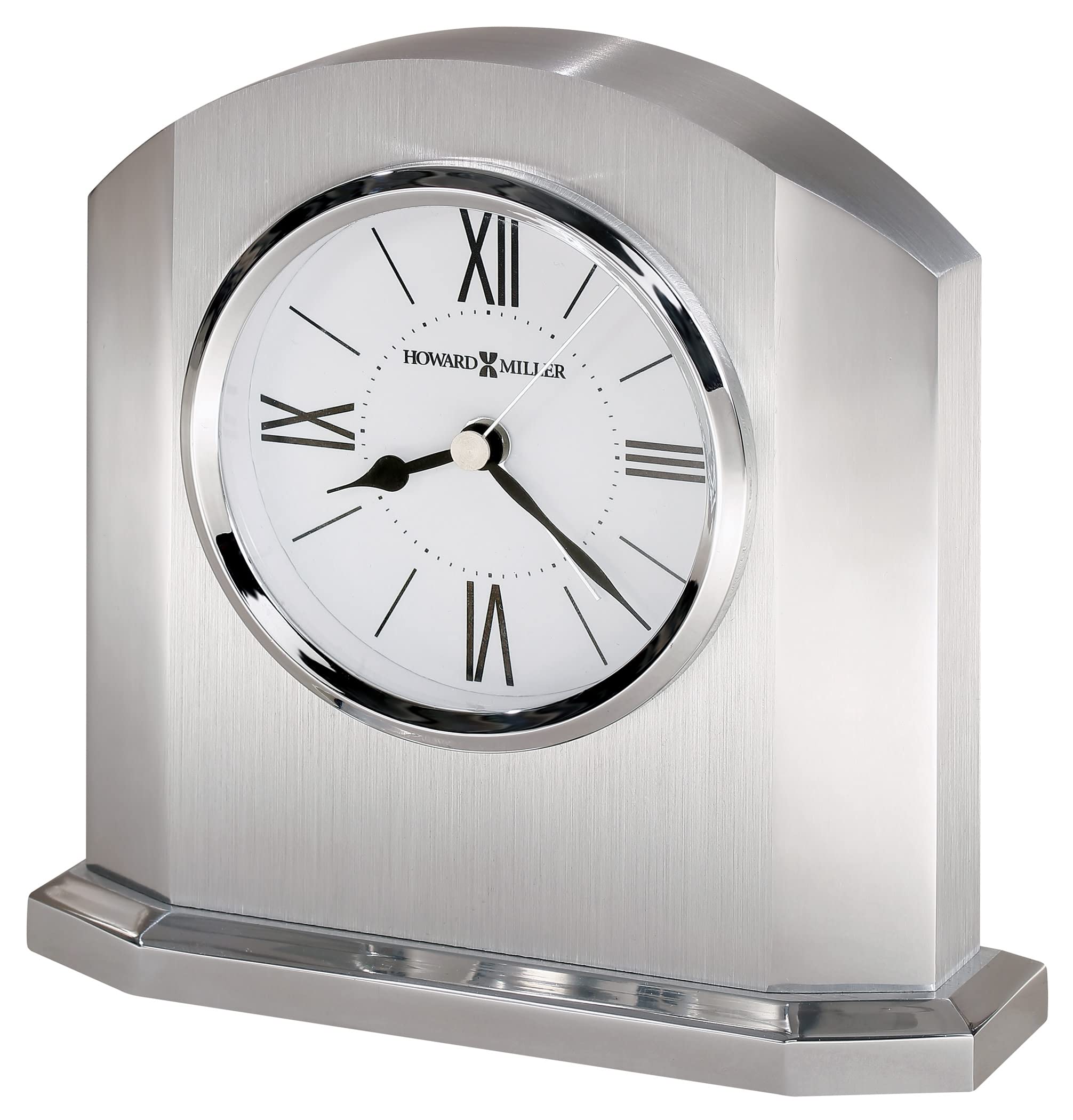 Howard Miller Lincoln Table Clock 645-753 - Silver Aluminum Case, Beveled Glass, Black Roman Numerals, Quartz Alarm Clock for Home Office & Bedroom Decor