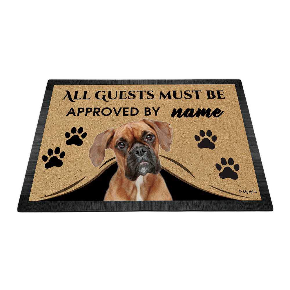BAGEYOU Custom Name Doormat - All Guests Must Be Approved with My Love Dog Boxer Welcome - 23.6