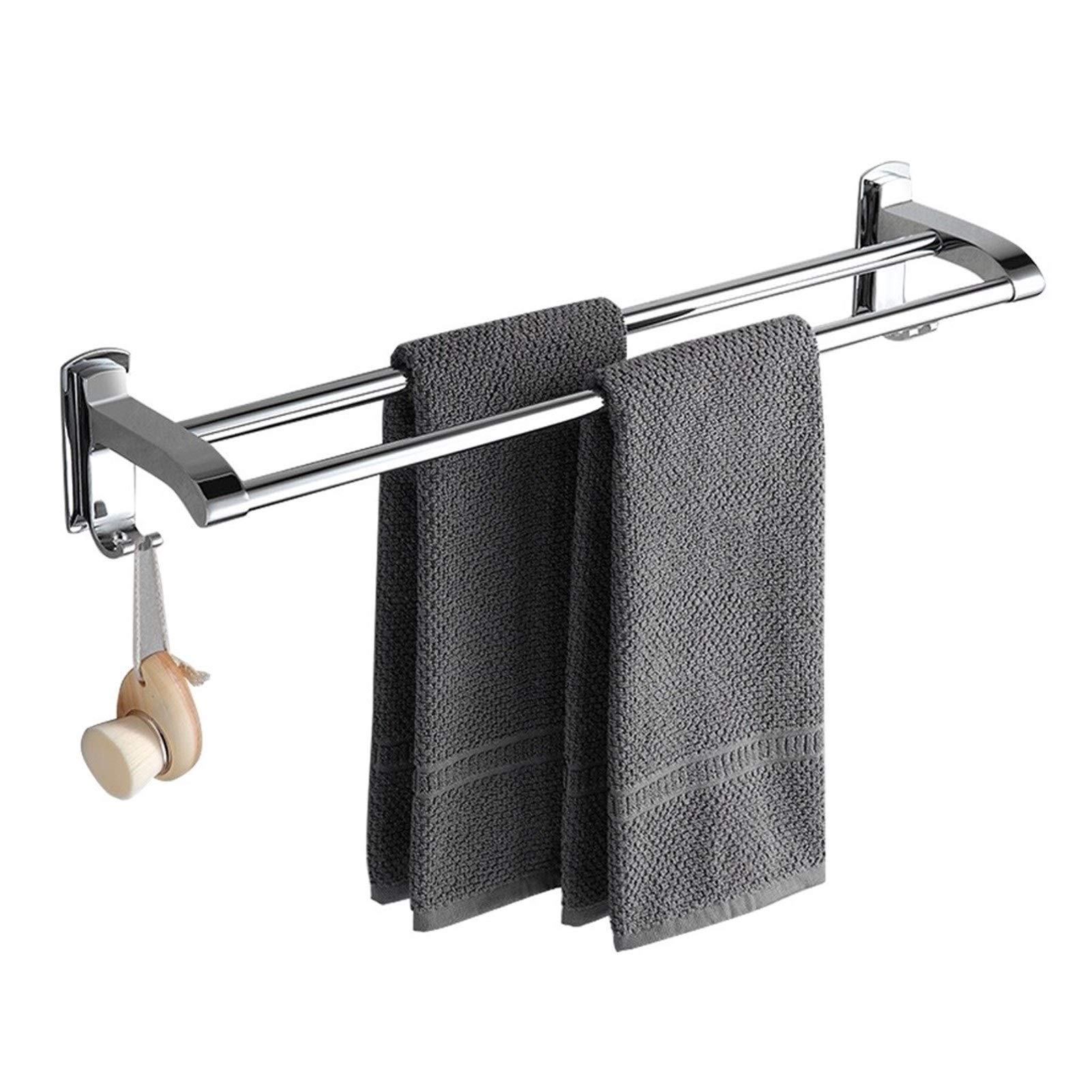 MSHAHO Stainless Steel Wall Mounted Towel Rack - Double Rod Bathroom & Kitchen Storage Hook (40cm) - Perfect for Hanging Towels, Robes & Utensils in Bath, Shower or Kitchen