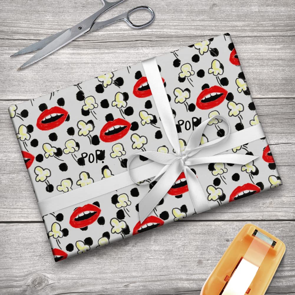 GRAPHICS & MORE Popcorn Lips Pattern Gift Wrap Paper Rolls - Perfect for Birthday, Christmas, Party Decorations & Craft Projects