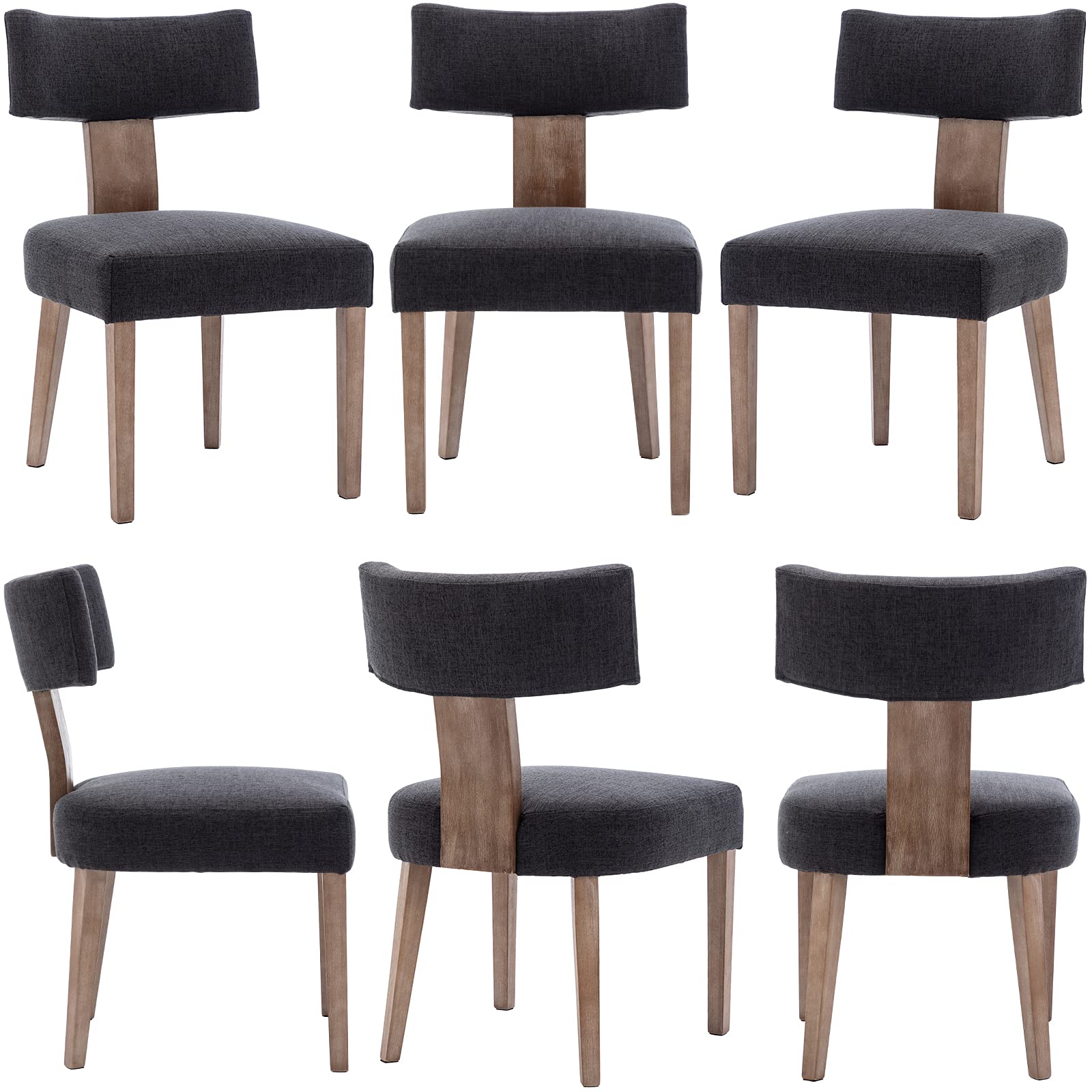 Wahson Farmhouse Kitchen & Dining Room Chairs Set of 2 - Retro Linen Upholstered Dining Chairs with Sturdy Hardwood Legs in Charcoal | Perfect for Farmhouse, Cottage & Vintage Style Dining Rooms