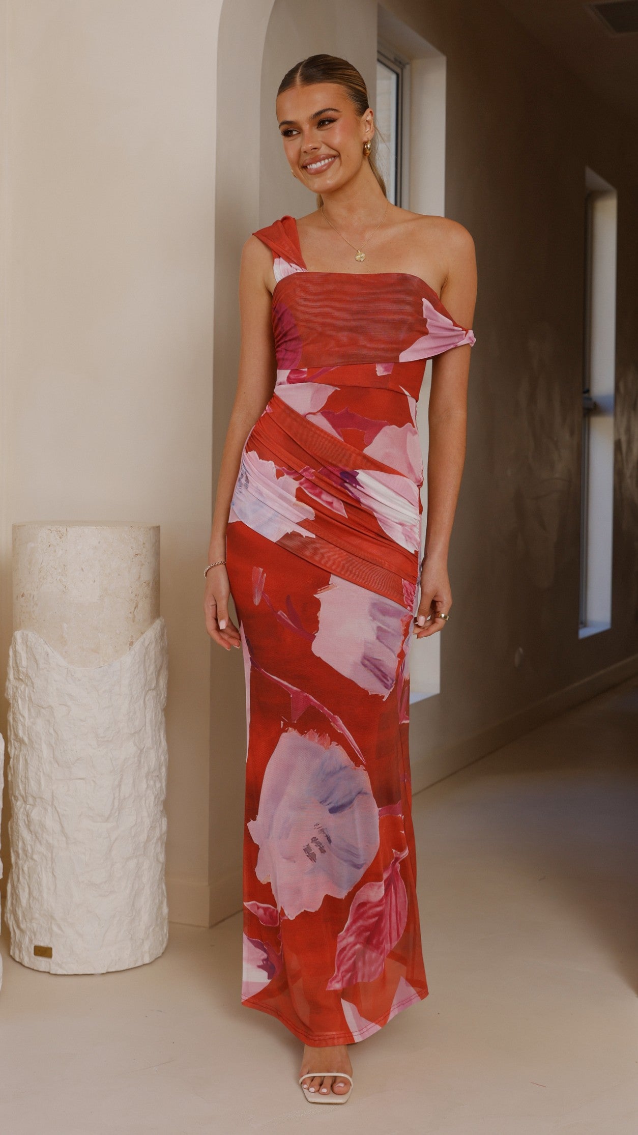 Gardenia Maxi Dress Women's Floral Summer Dress - Red & Pink Floral Print, Boho Beach Dress for Vacation, Party, and Casual Wear