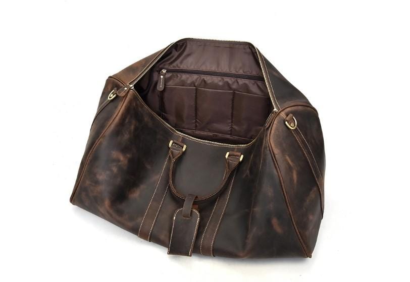 Vintage Large Brown Leather Travel Bag Luggage Duffle - Stylish Carry-On Duffel for Weekend Getaways, Gym & Business Trips