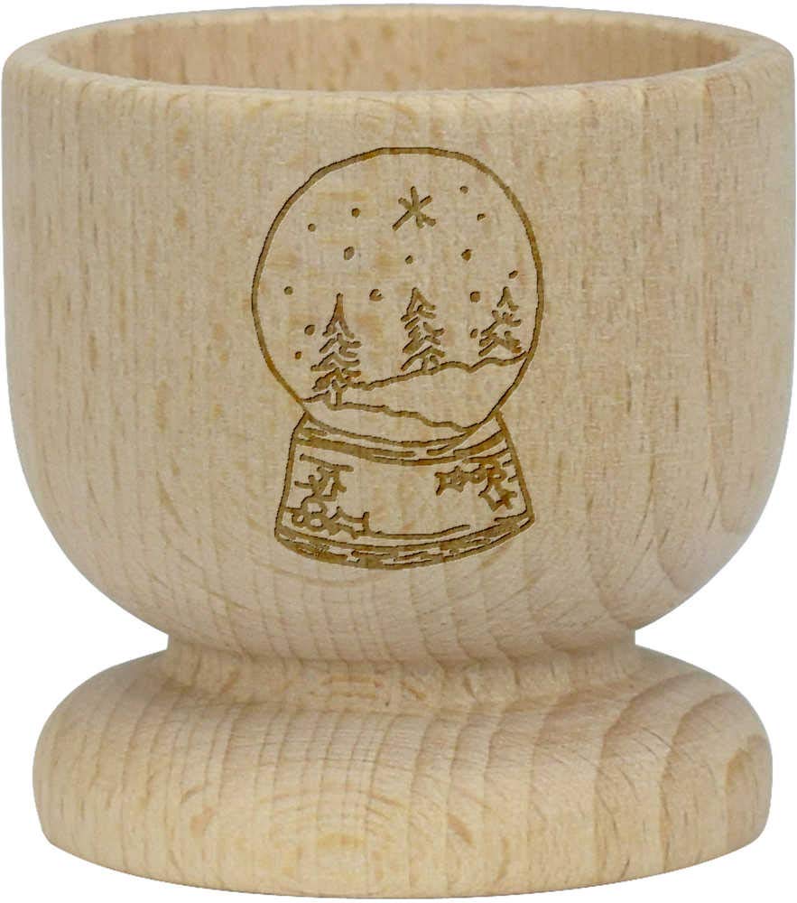 Azeeda Snow Globe Wooden Egg Cup - Handcrafted Egg Holder for Breakfast, Easter Decor, and Kitchen Display (EC00001231) - Perfect for Holiday Gifts, Table Centerpieces, and Cozy Dining Decorations