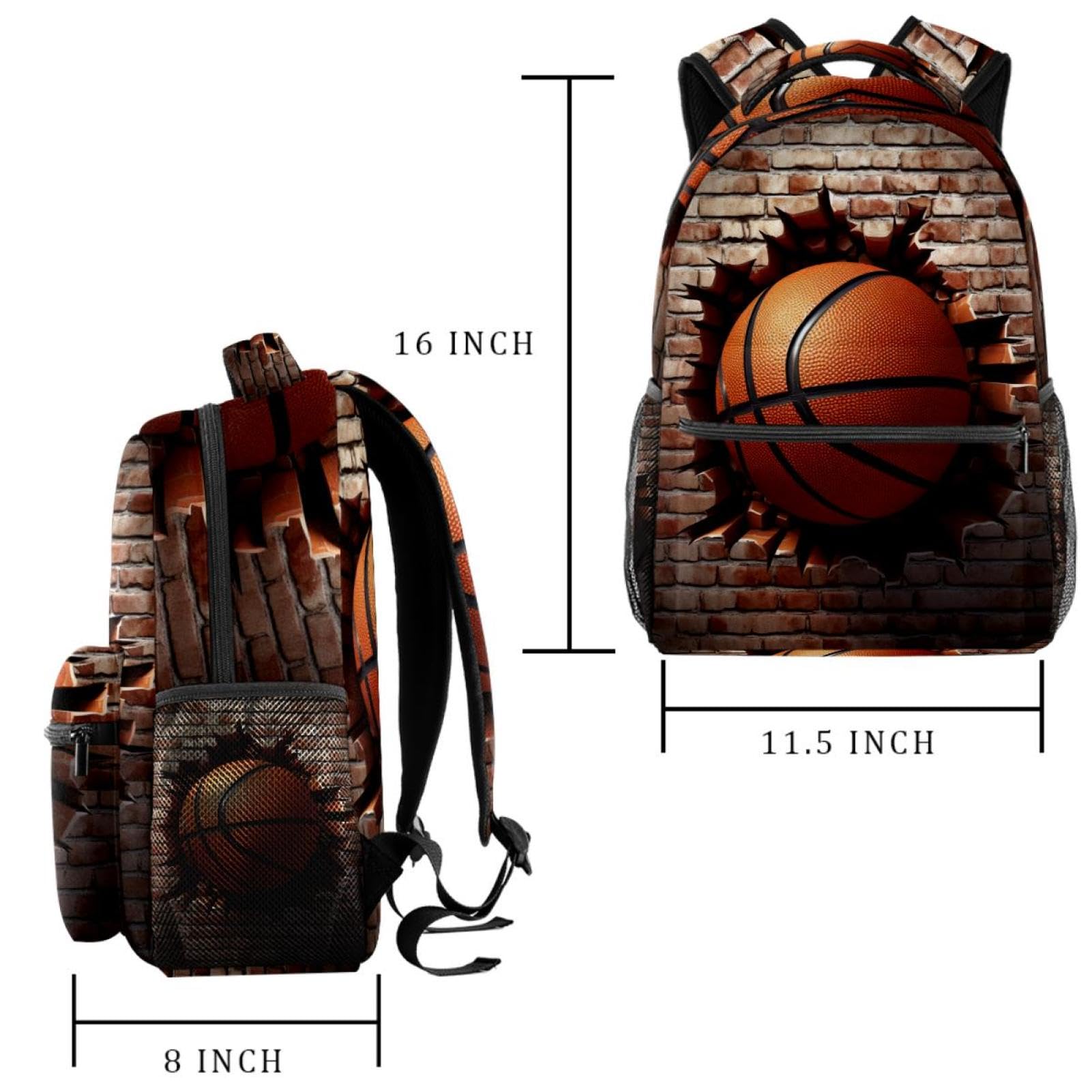Durable Travel Backpack for Men & Women - Waterproof Basketball Texture Design - Perfect for Hiking, Gym, Work & School - Lightweight Carry-On Backpack for Daily Commute & Outdoor Adventures