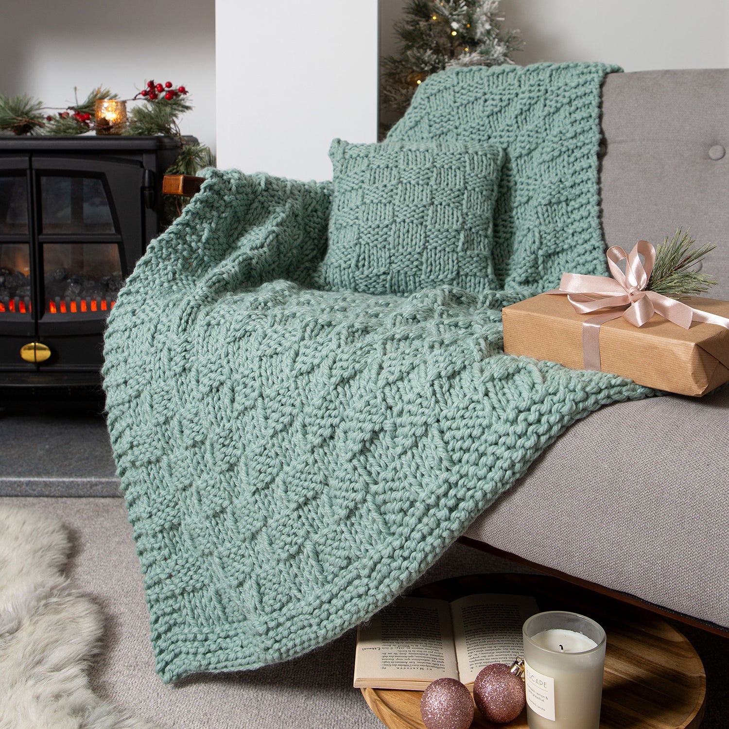 Basketweave Stitch Knitting Kit - DIY Chunky Blanket Making Set for Beginners - Perfect for Home Decor, Cozy Throw Blanket, and Handmade Gift Ideas