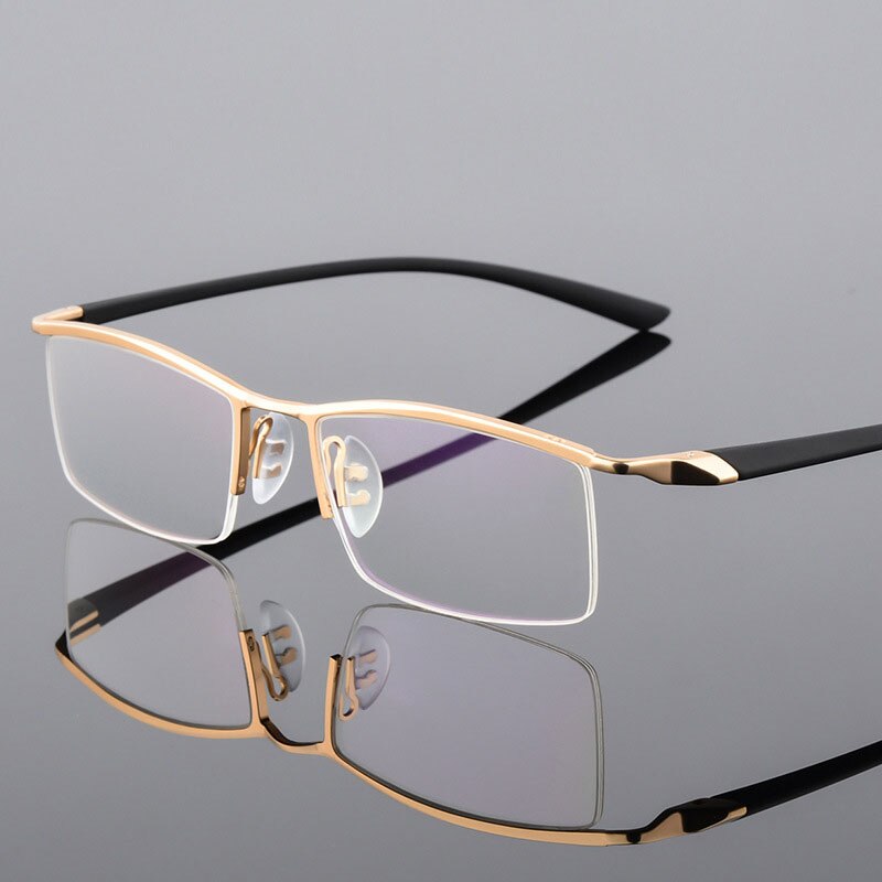 Bclear Men's Browline Semi-Rimless Eyeglasses - Lightweight Alloy Frame (Model 8190) | Classic Retro Style for Work, Reading & Daily Wear