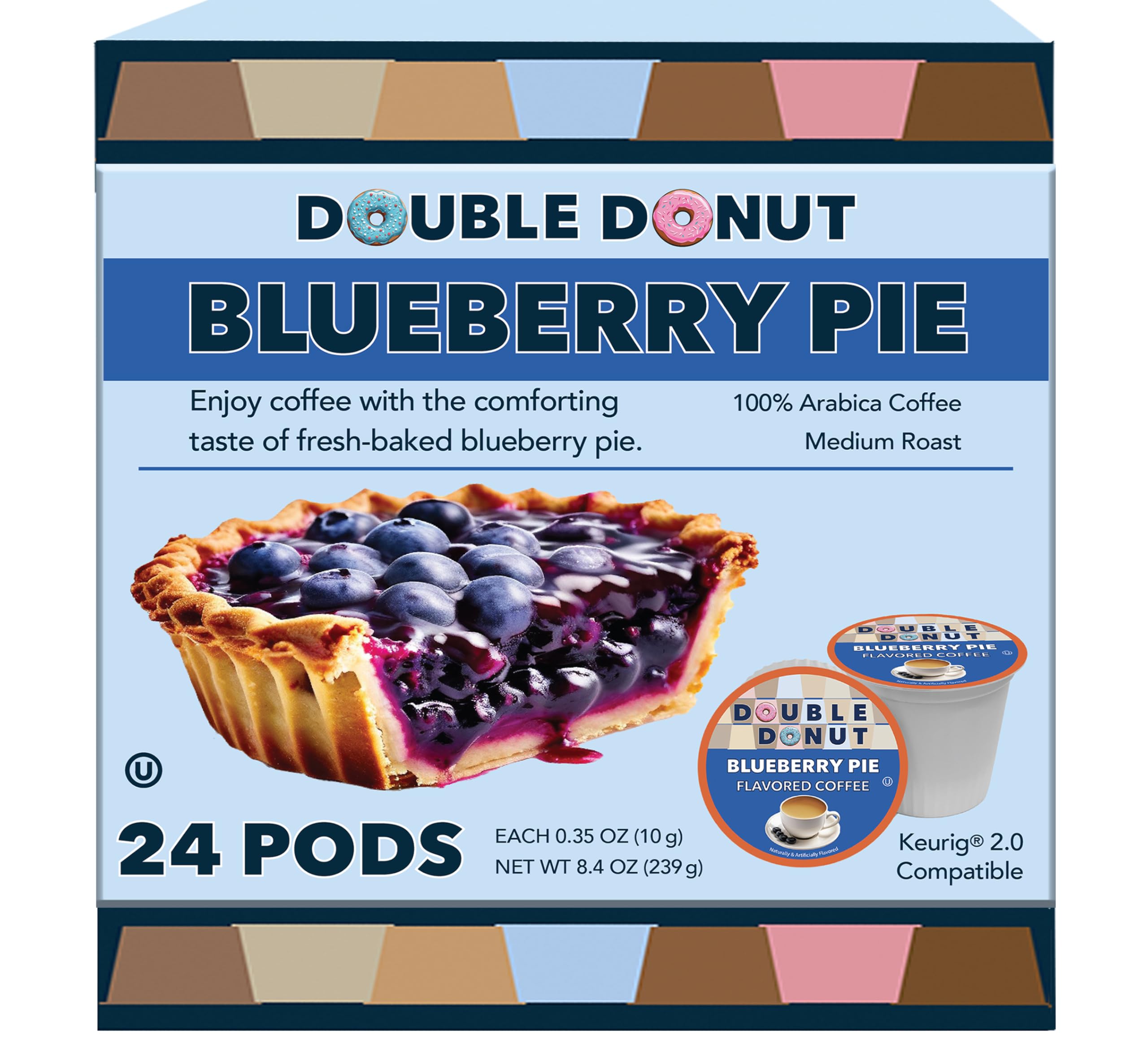 Double Donut & Blueberry Flavored Coffee Pods for Keurig K-Cup Brewers - Medium Roast Single Serve Hot or Iced Coffee - 24 Count Recyclable K-Cups - Perfect for Office, Home & Morning Brews