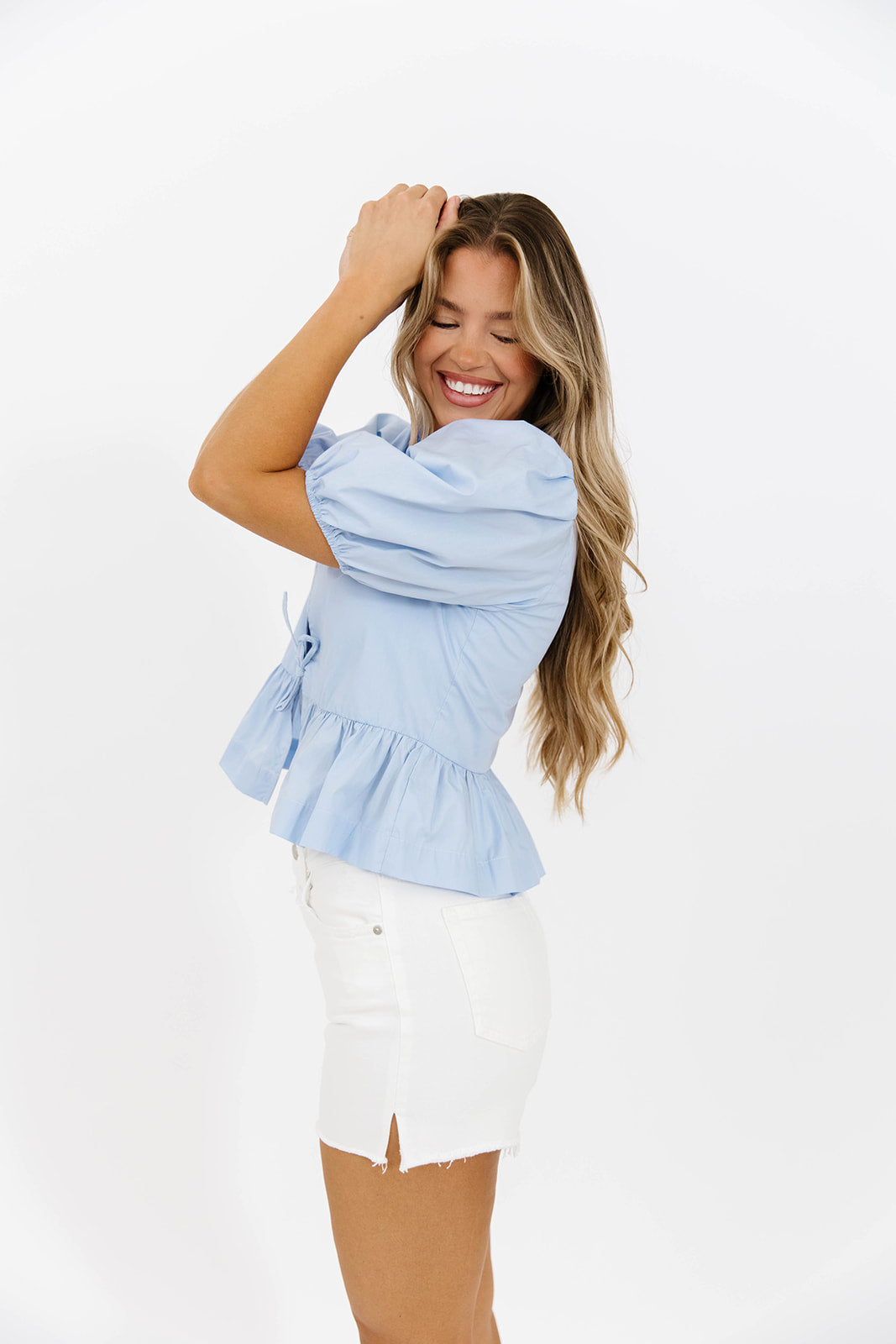 Blue Mabel Knot Detail Peplum Top for Women | Trendy Casual & Party Wear | Perfect for Date Nights & Office Outfits