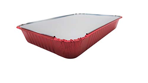 KitchenDance Disposable 4lb Colored Aluminum Foil Pans with Lids - Oblong Baking Trays (Red, 200 Pack) for Party Catering, Meal Prep & Food Storage