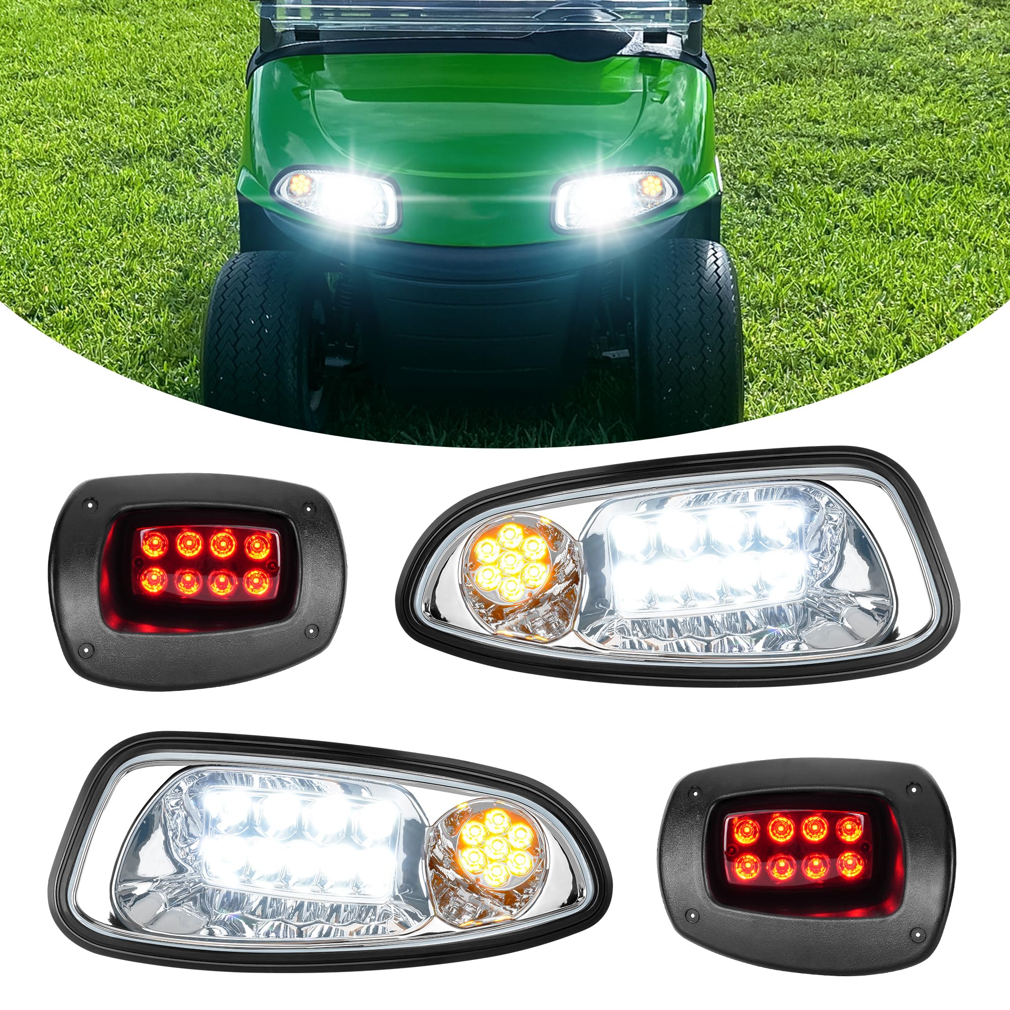 EZGO RXV 08-15 Golf Cart Lights Kit - 12V Headlights & Tail Lights with Turn Signals for Street Legal Use