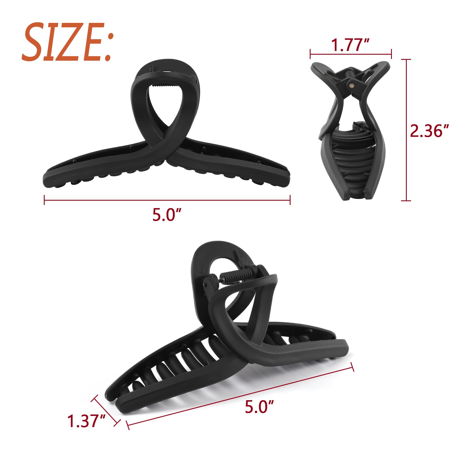 5.1 Inch Extra Large Claw Clips for Thick & Long Hair - 4 Pack XL Jumbo Hair Clips for Women, Matte Non-Slip Strong Hold Jaw Clips - Perfect for Ponytails, Buns & Updos