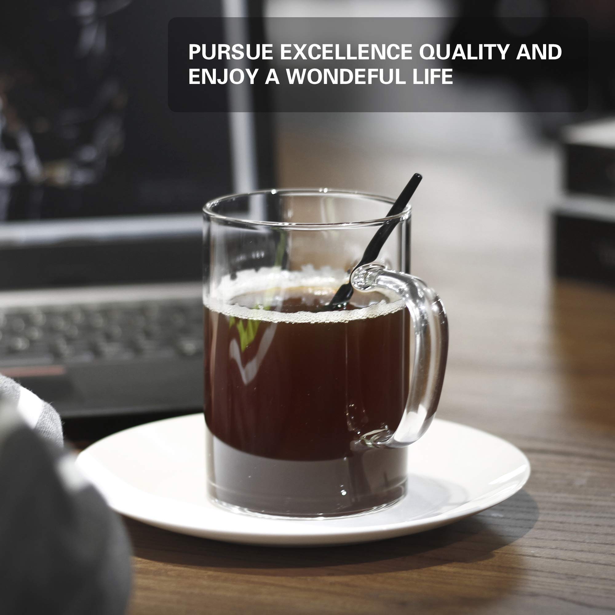 LUXU 16 oz Glass Coffee Mugs Set of 4 - Clear Drinking Glasses for Iced Coffee, Tea, Hot Beverages - Flat Bottomed Design - Perfect for Home, Office, Cafe & Restaurant Use