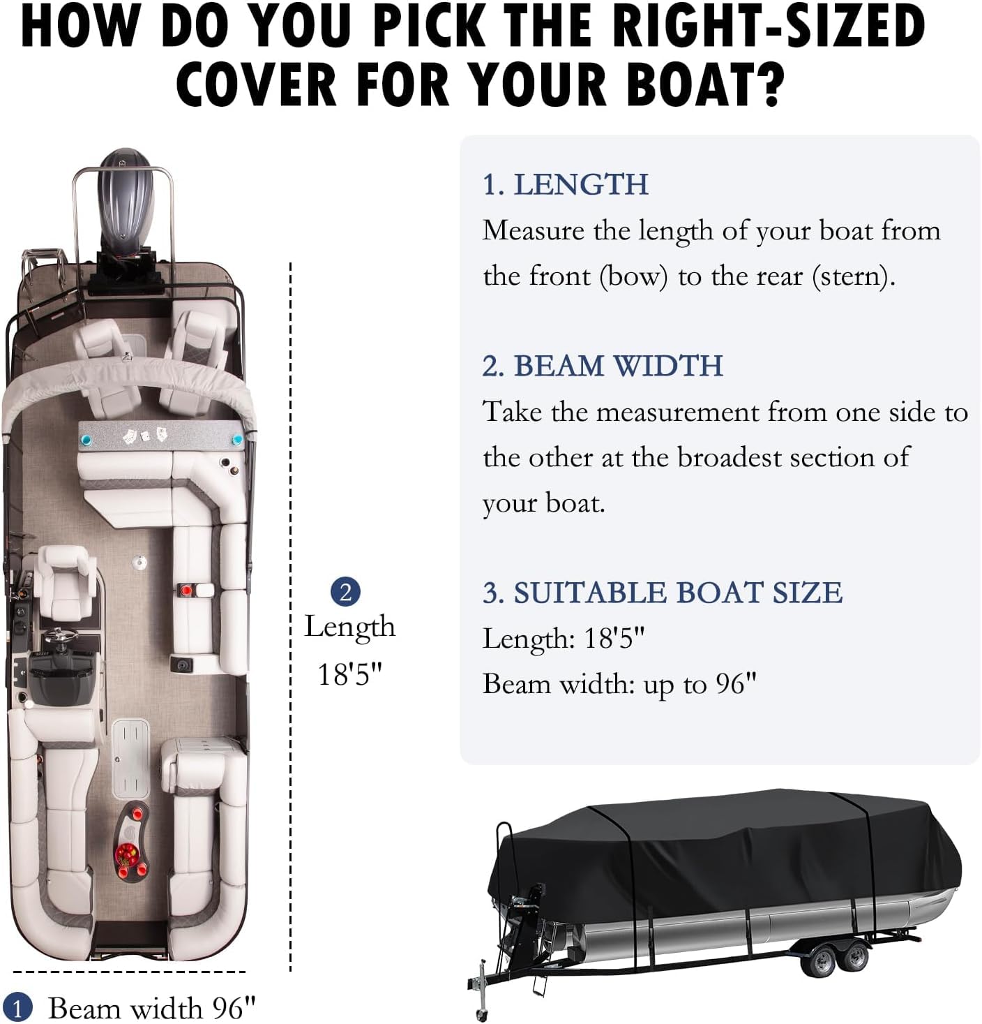 Heavy Duty Trailerable Pontoon Boat Cover (Size S, 16'-18'5