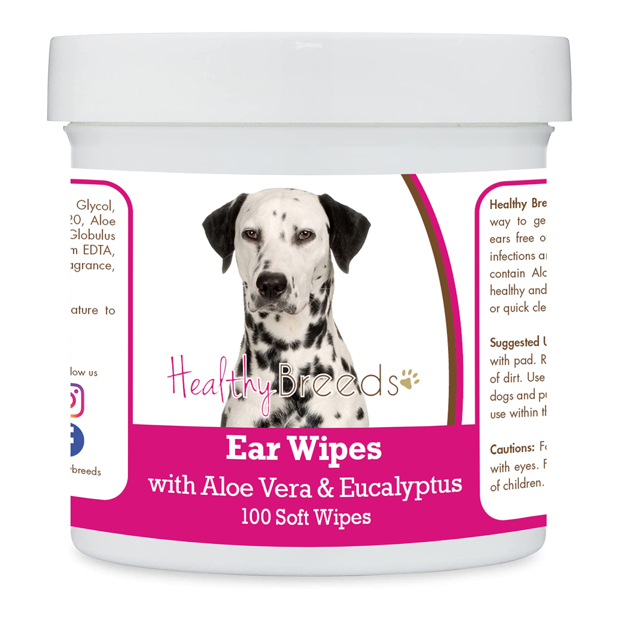 Healthy Breeds Dalmatian Dog Ear Cleaning Wipes with Aloe & Eucalyptus - 100 Count Gentle Wipes for Ear Hygiene, Odor Control & Itch Relief - Perfect for Regular Cleaning & After Bath Care