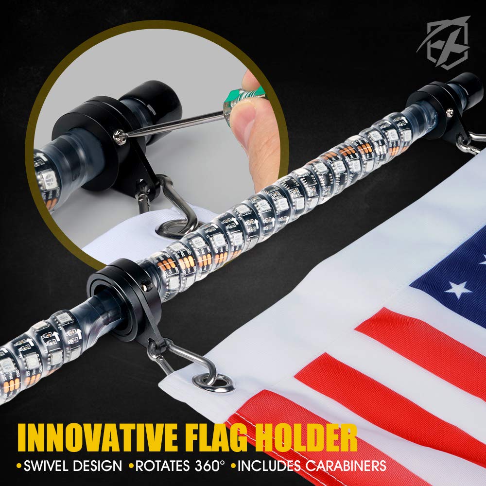 Xprite 4FT Spiral RGB LED Whip Light with RF Remote - Waterproof ATV/UTV Light Bar for Polaris RZR XP 1000, Can Am Maverick X3, Yamaha | Flag Dancing Chase Lights for Off-Road Adventures, Night Riding & Desert Racing