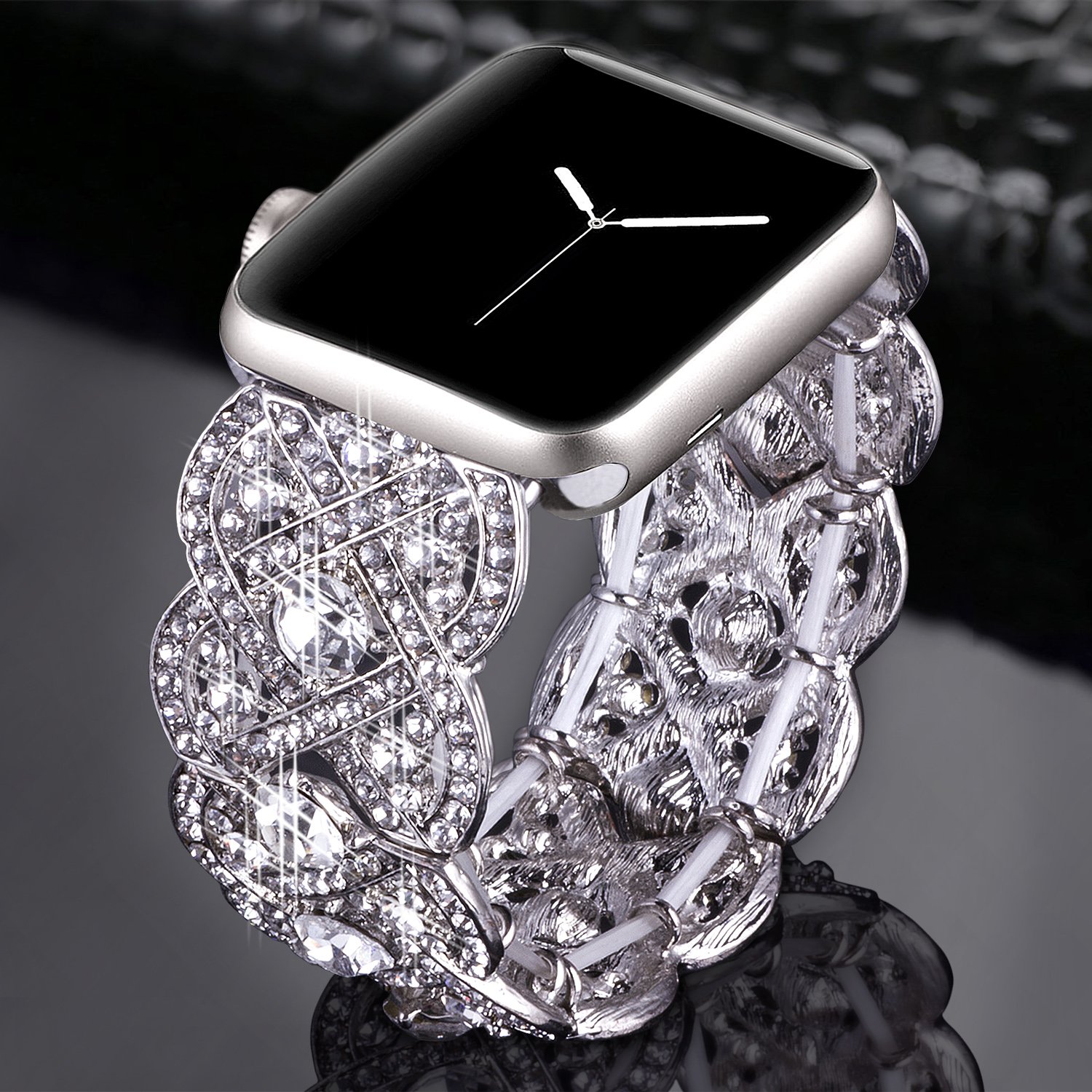 VIQIV Bling Bands for Apple Watch 40mm 44mm - Diamond Rhinestone Stainless Steel Metal Bracelet Strap Compatible with iWatch Series 1/2/3/4 - Elegant Women's Wristband for Party, Wedding & Daily Wear