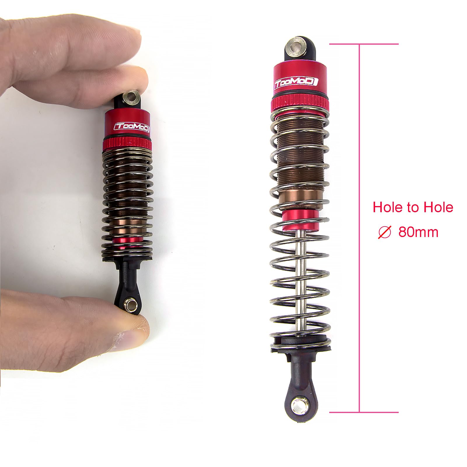 1/10 Scale 80mm RC Oil Filled Shock Absorbers Kit - Compatible with Tamiya TRX4, Axial SCX10, D90 Truck Crawler & Off-Road Upgrades (Red) - Perfect for Rock Crawling, Trail Riding & RC Car Performance Enhancement
