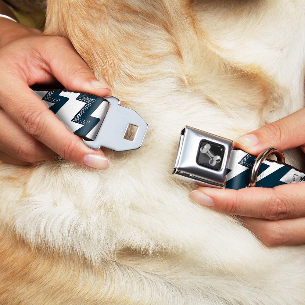 Buckle-Down Dog Collar with Seatbelt Buckle - Navy & White Lightning Design for Large Dogs (15-26