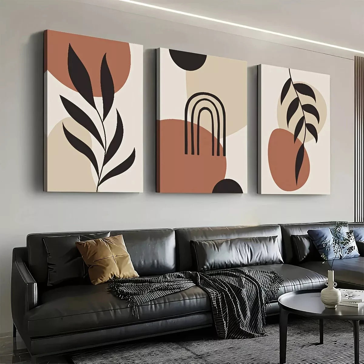 3-Piece Bohemian Modern Abstract Leaf Wall Art Set - Black Framed Canvas Prints 50x70cm (20x28in) - High Quality Australian Made Ready to Hang Wall Decor for Living Room, Bedroom & Office