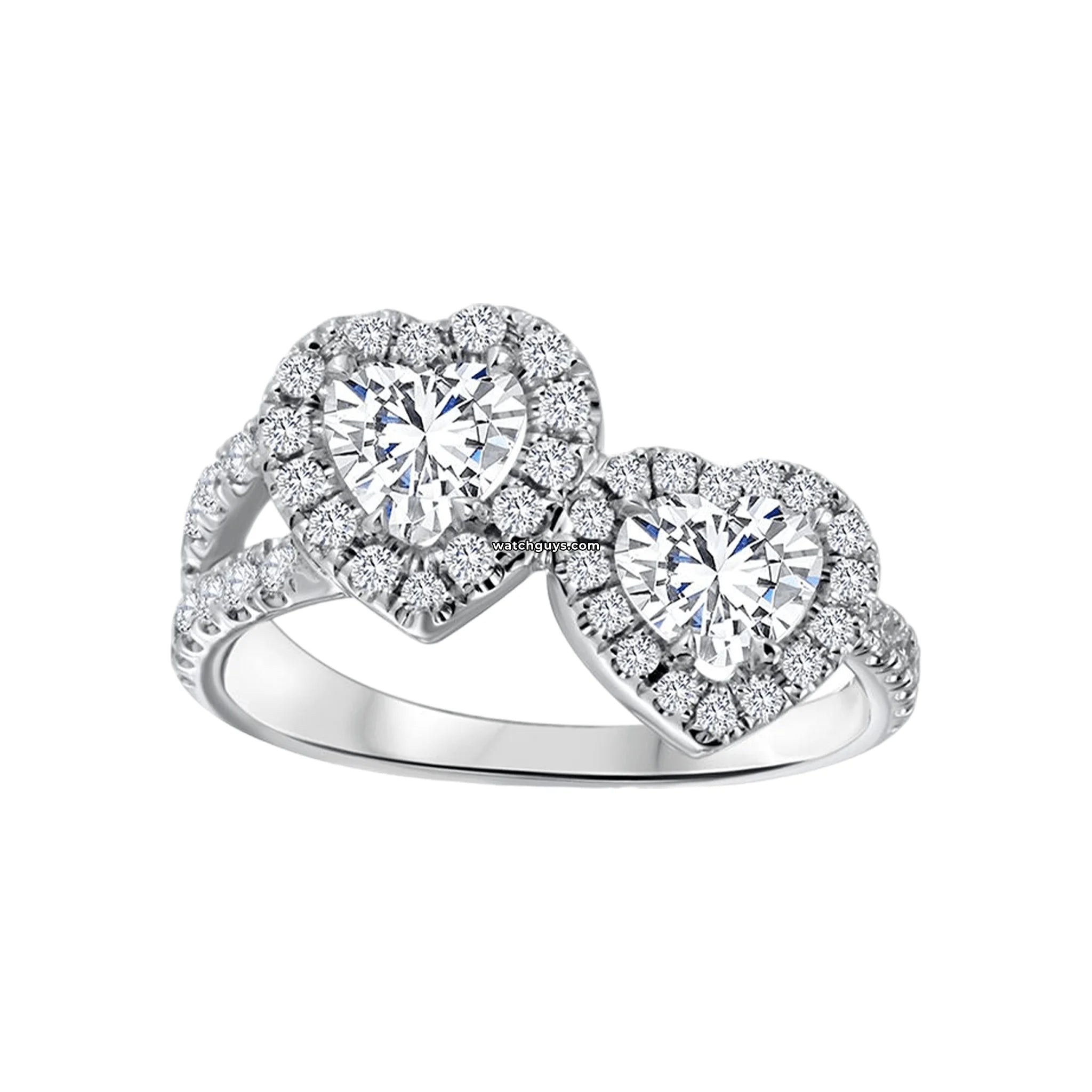 18K White Gold Double Heart Diamond Ring for Women - Perfect for Anniversaries, Engagements & Romantic Gifts