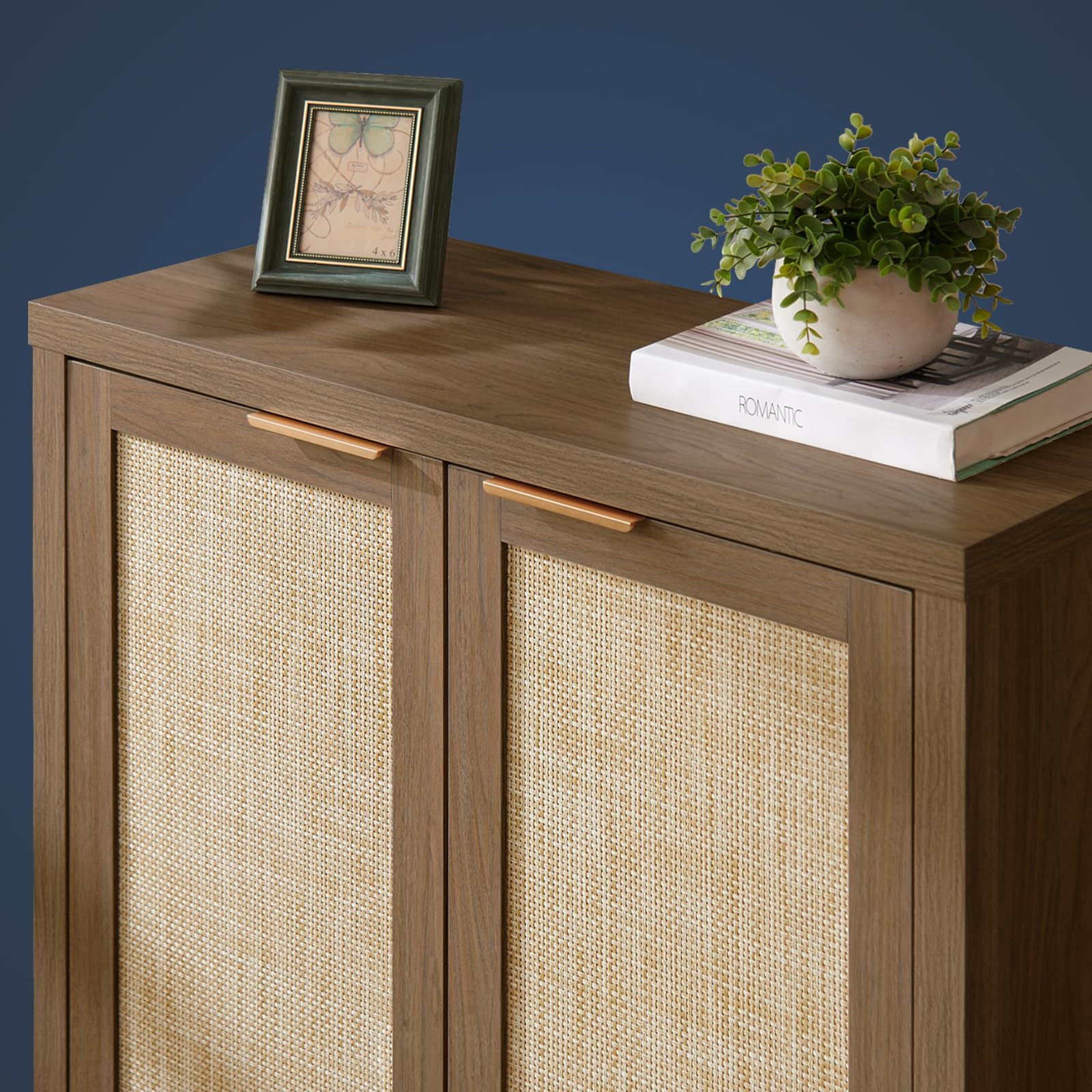 Hampstead Storage Sideboard Cabinet with Rattan Doors & Adjustable Shelves - Modern Buffet Kitchen Cabinet, Cupboard Console for Living Room, Dining Room & Entryway Storage Solution