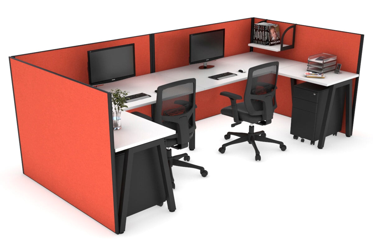 Quadro A Legs 2-Person Corner Workstation - U-Shaped Black Frame Office Desk [1800L x 1800W with Cable Management] - Perfect for Collaborative Workspaces & Home Offices