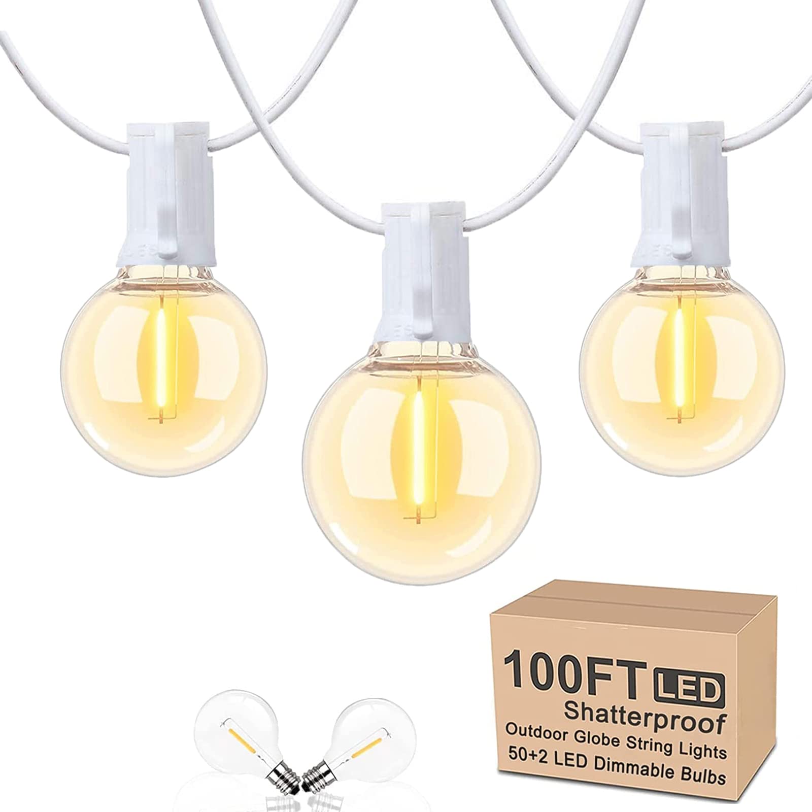 Abeja 100FT Outdoor String Lights - 52 Dimmable G40 Shatterproof LED Bulbs, 2700K Warm White Waterproof Connectable Patio Lights for Backyard, Garden, Wedding, Party & Porch Decor