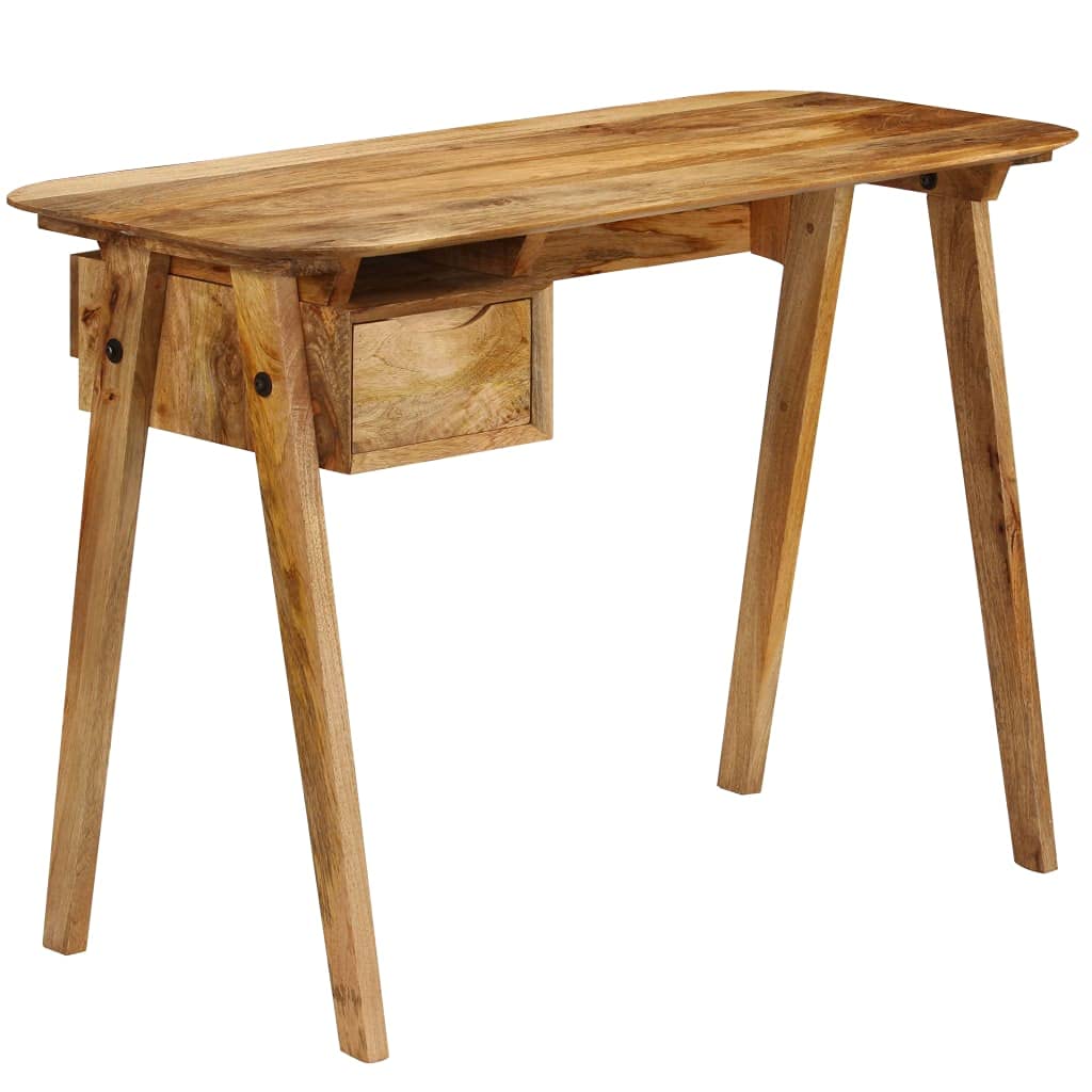 Premium Solid Mango Wood Writing Desk with Drawer - Natural Brown Home Office Furniture with Unique Wood Grain, Spacious Workstation for Study, Remote Work & Creative Projects
