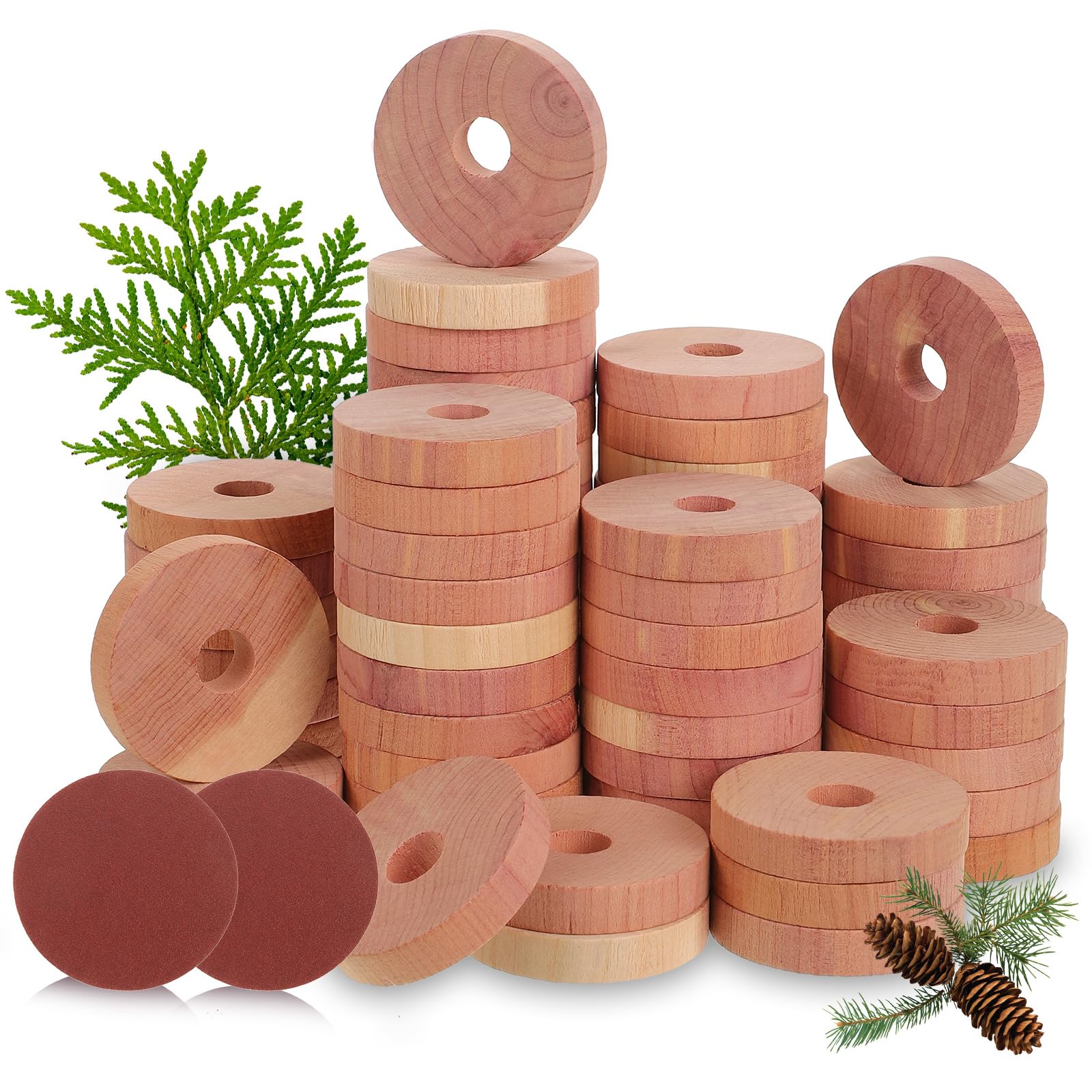 70 Pack Natural Cedar Wood Rings & Blocks for Clothes Storage - Closet, Drawer & Shoe Cabinet Organizer - Moth Repellent & Fresh Scent for Wardrobe, Seasonal Clothing & Handbag Storage